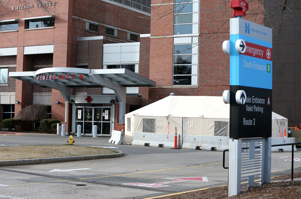 A tent at South Shore Hospital in Weymouth, MA on March 14, 2020. (Barry Chin—The Boston Globe/Getty Images)