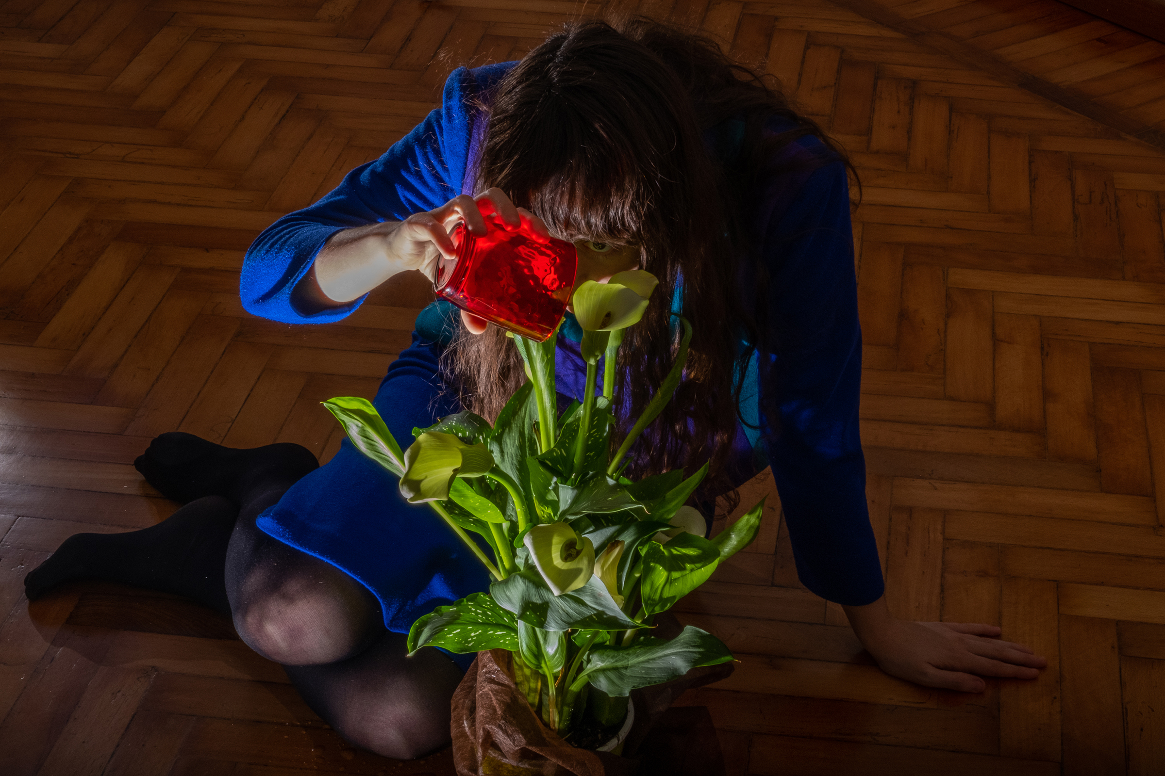 3:40 P.M. Watering the plant (Lucia Buricelli for TIME)