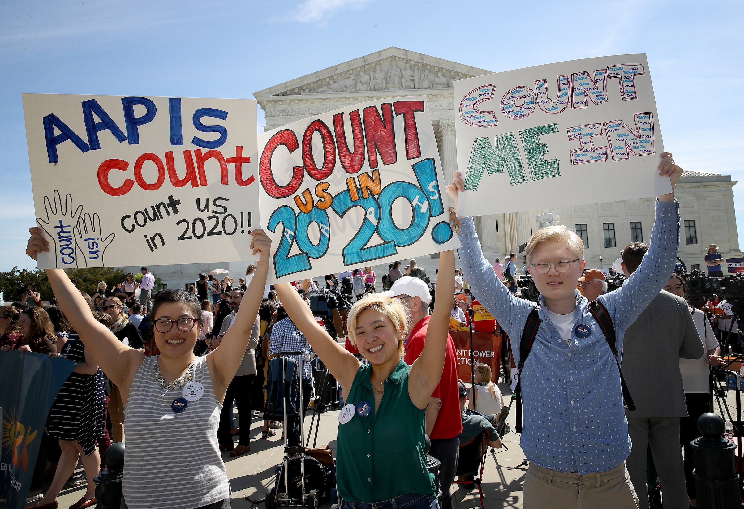 Protesters gather outside the U.S. Supreme Court as the court hears oral arguments in a Census-related case on April 23, 2019 in Washington, D.C. (Getty Images)