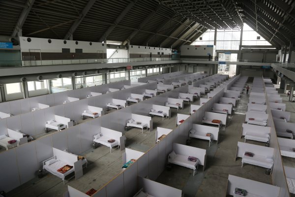 An emergency hospital is set up with nine hundreds beds for coronavirus infected patients, in the Expo Center, Lahore, Pakistan, on March 26, 2020.