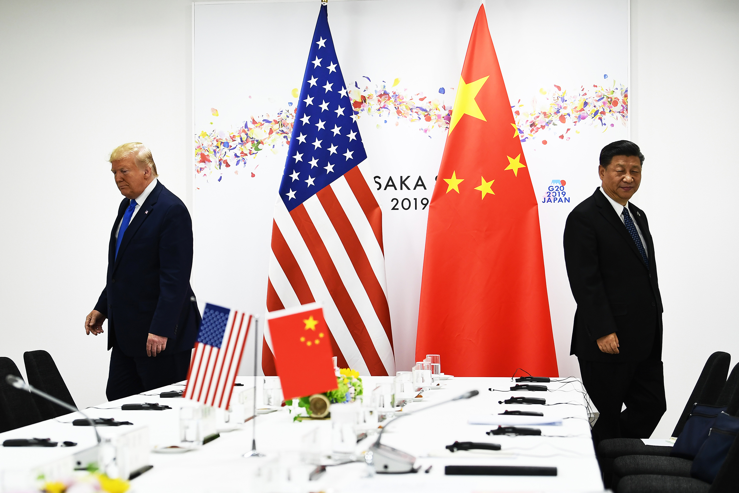 Chinese President Xi Jinping and US President Donald Trump attend their bilateral meeting on the sidelines of the G20 Summit in Osaka on June 29, 2019. (Brendan Smialowski—AFP/Getty Images)