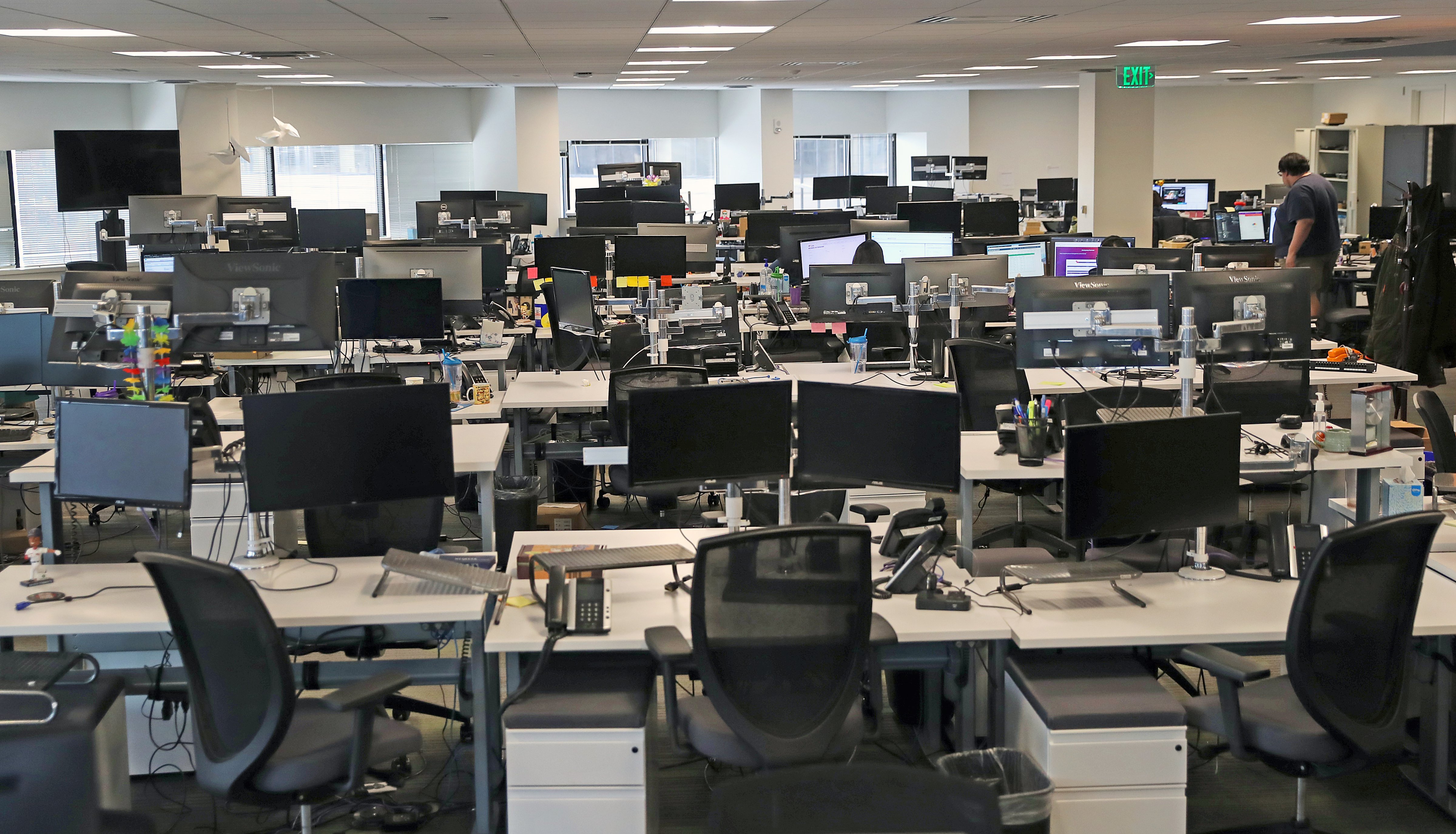 The office of Fuze, a Boston-based company, sits empty on March 10, 2020 after its 150 on-site employees were told to work from home due to concerns about the coronavirus. (David L. Ryan—Boston Globe/Getty Images)