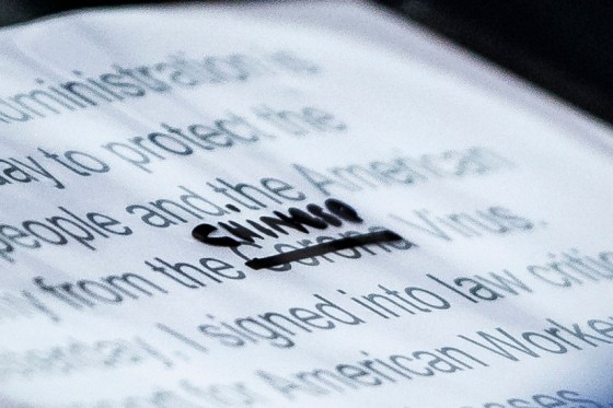 A close-up of President Trump's notes shows where the word 