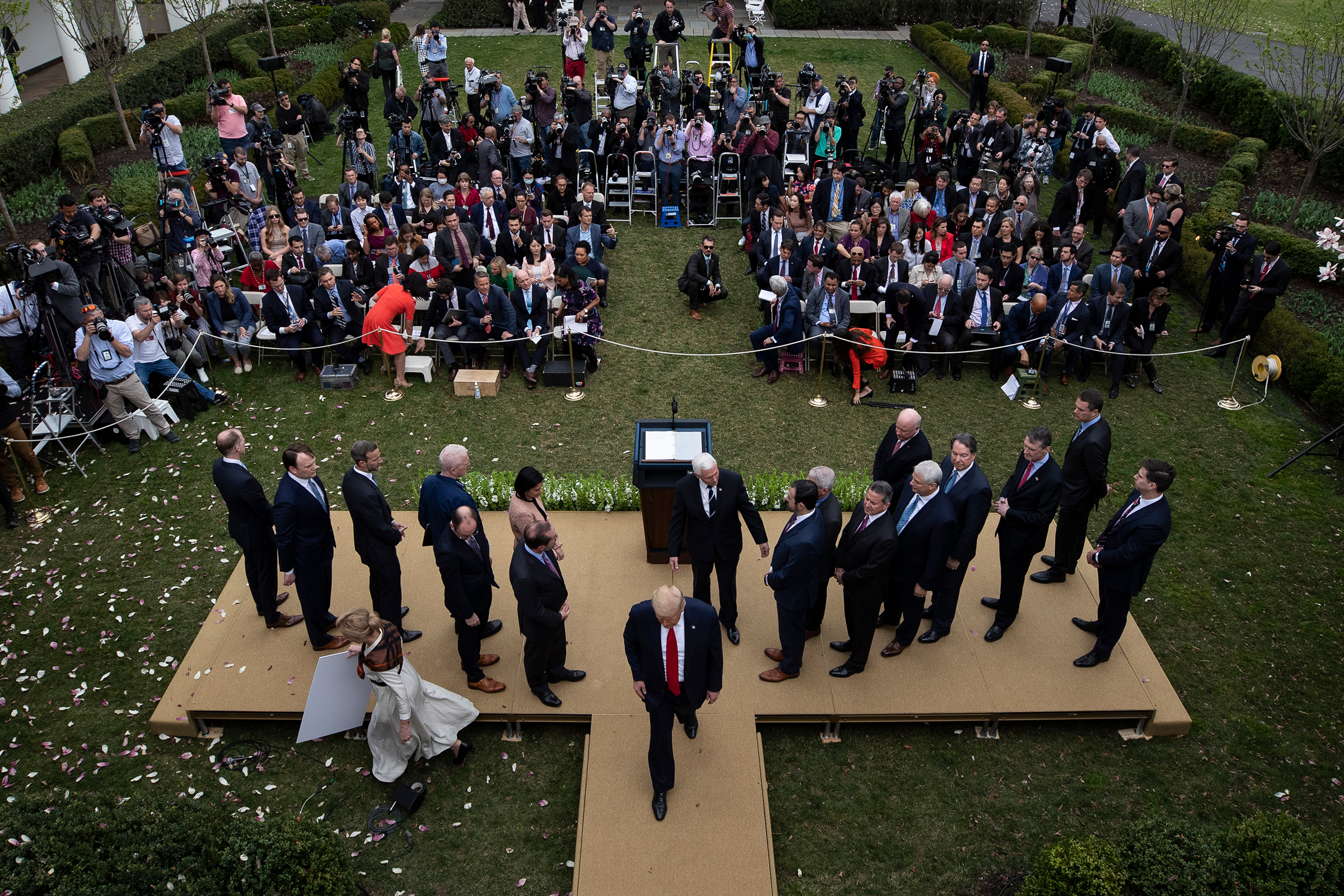 President Trump leaves the podium after announcing a national emergency during a news conference about the coronavirus at the White House in Washington, D.C., on March 13.