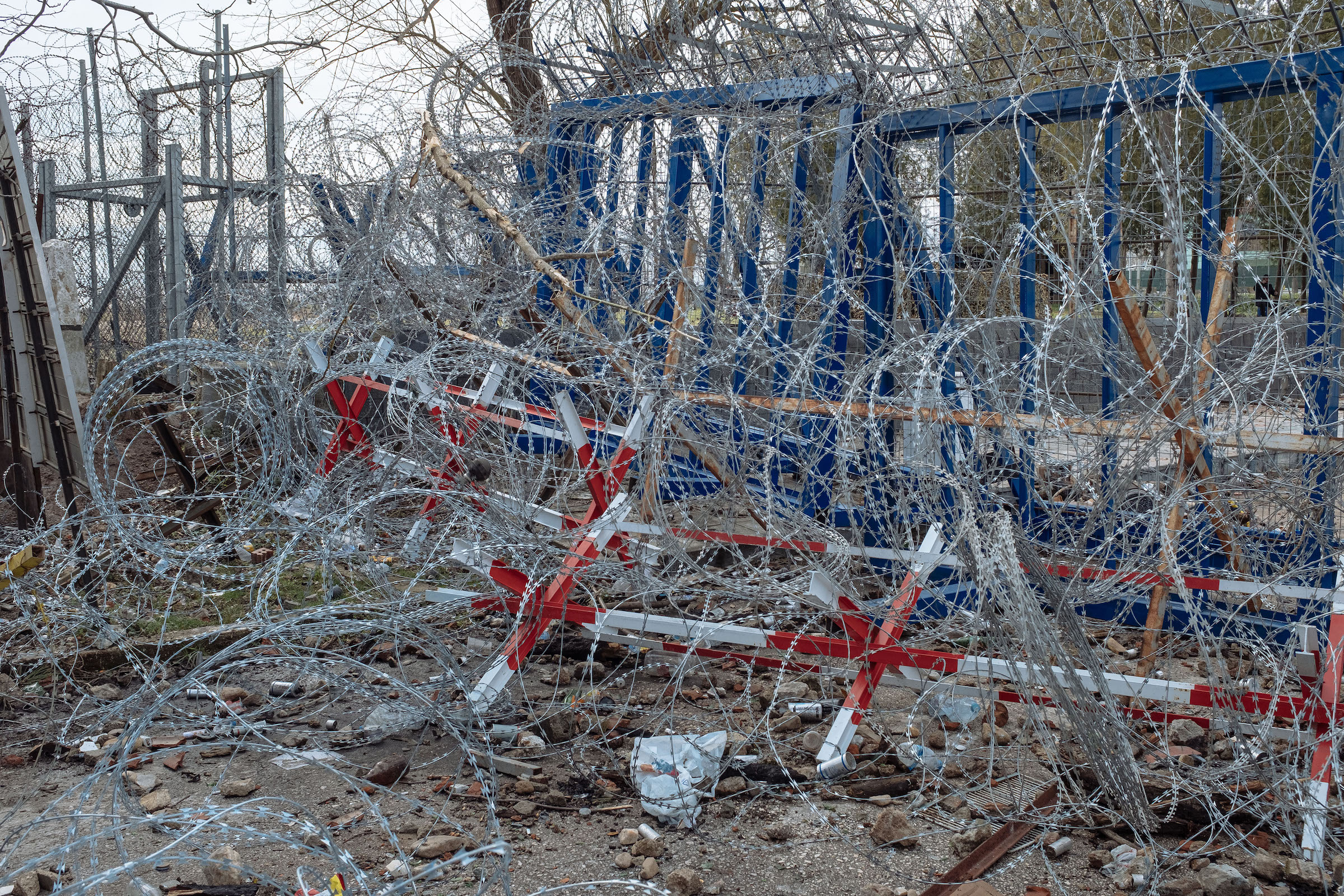 Razor wire at the border crossing.