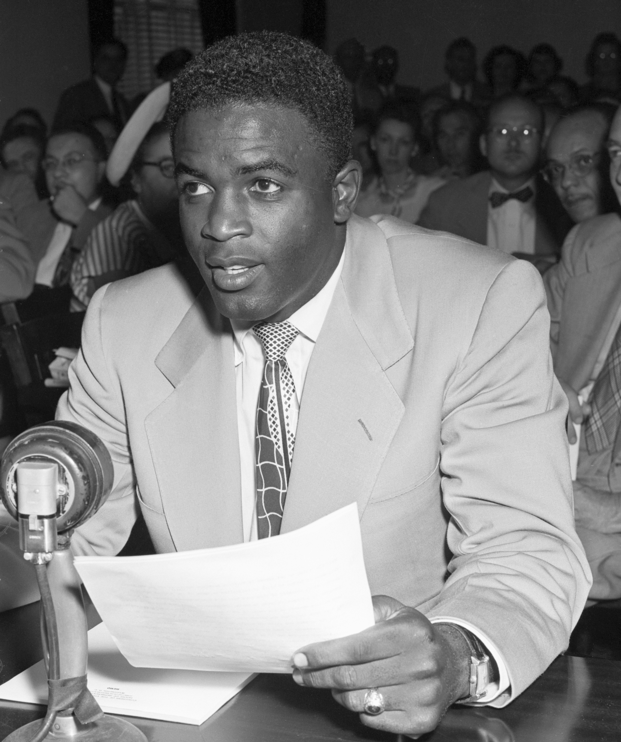 Jackie Robinson testifying before the House Un-American Activities Committee on July 18, 1949 (Bettmann Archive/Getty Images)