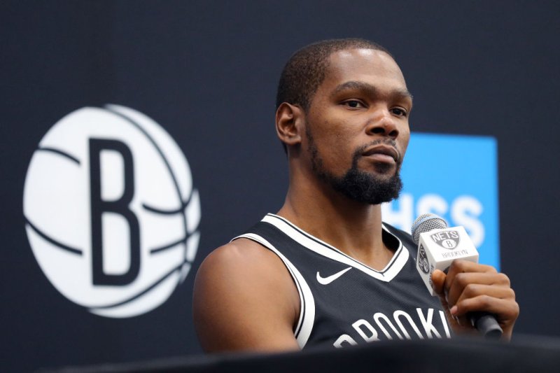 Kevin Durant of the Brooklyn Nets speaks to media during Brooklyn Nets Media Day at HSS Training Center on Sept. 27, 2019 in the Brooklyn Borough of New York City.