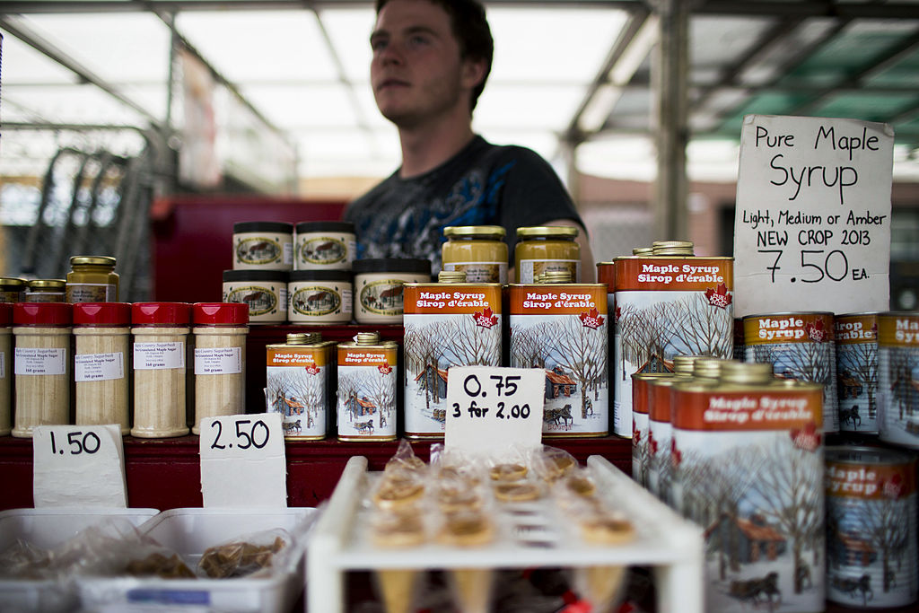 Maple syrup sits on display for sale at Byward Market in Ottawa, Ontario, Canada, on Saturday, July 6, 2013. (Brent Lewin–Bloomberg/Getty Images)