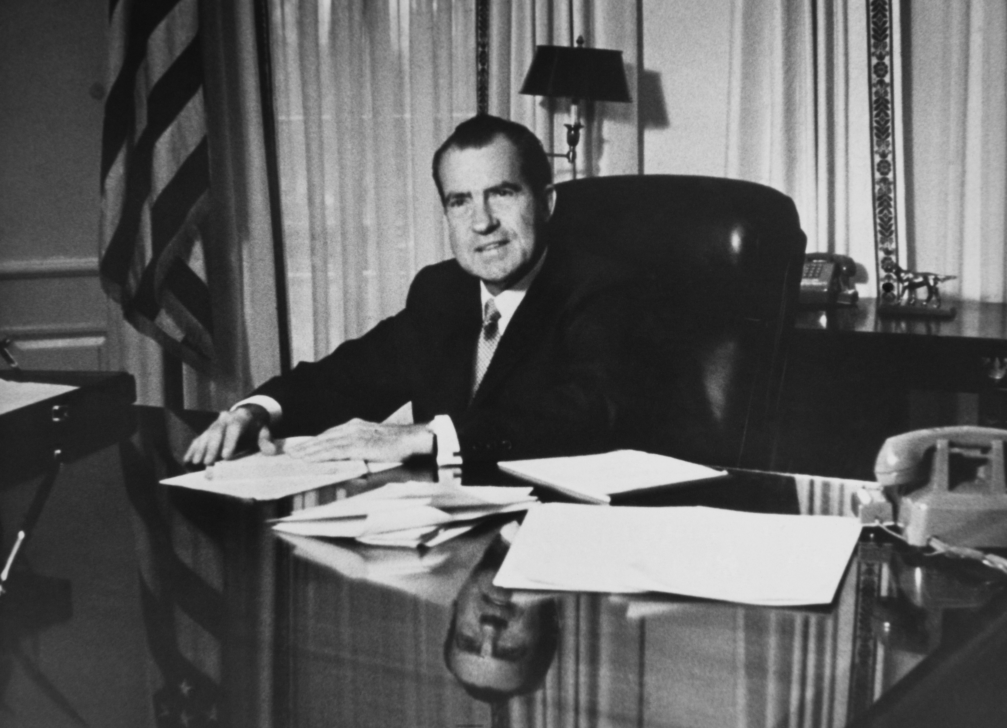 The President Nixon At His Presidential Office At White House In Usa On January 23Rd 1969