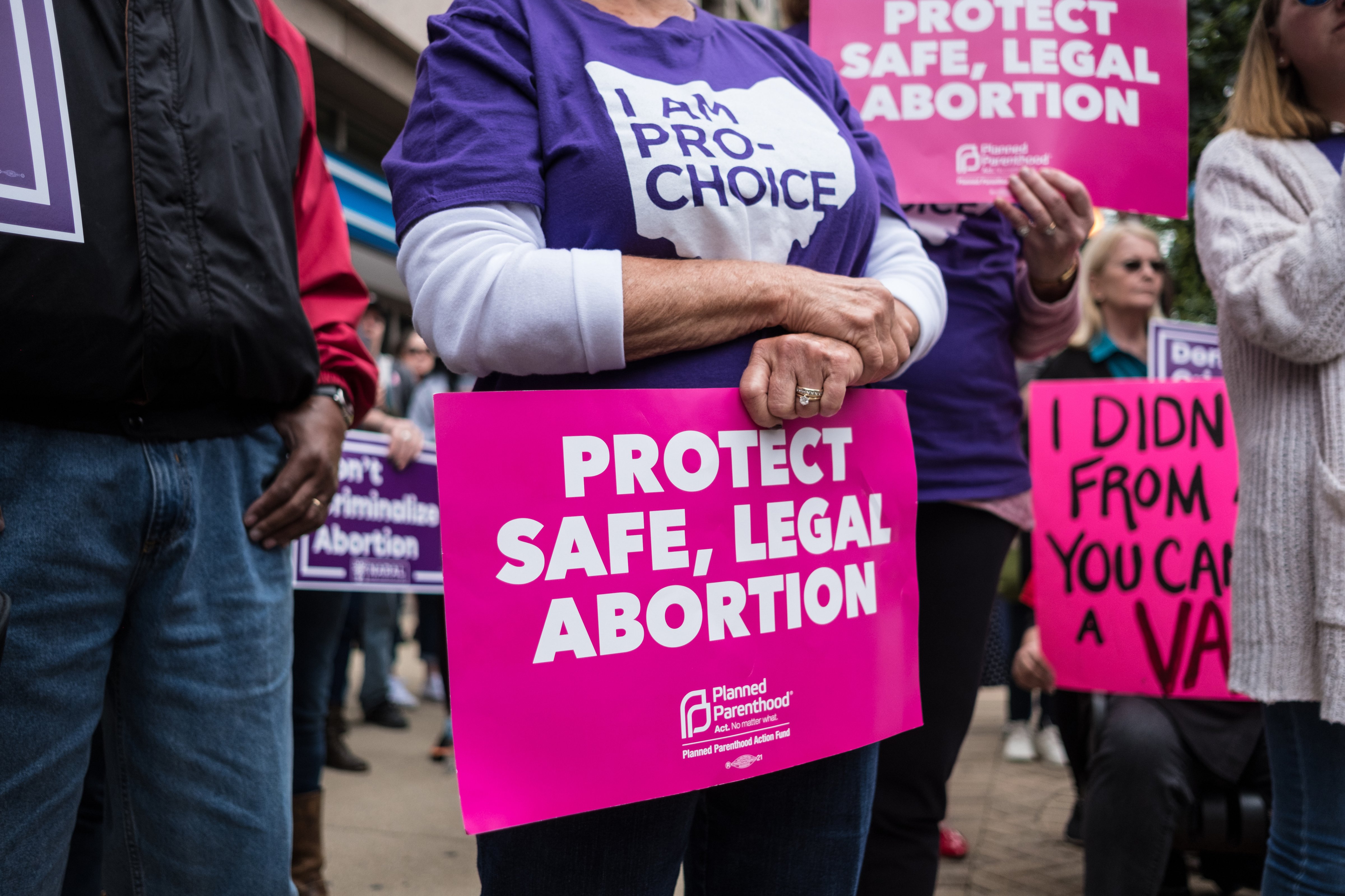 An activist holds a sign during an abortion rights protest in Dayton, Ohio on May 19, 2019. (Megan Jelinger—SOPA Images/Getty Images)