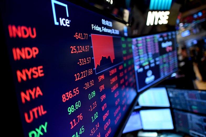 Stock market charts are seen during the opening bell at the New York Stock Exchange (NYSE) on Feb. 28, 2020 at Wall Street in New York City.