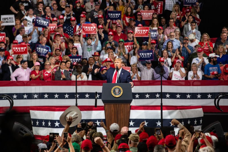 President Donald Trump speaks at a rally at the Arizona Veterans Memorial Coliseum on February 19, 2020 in Phoenix, Arizona.