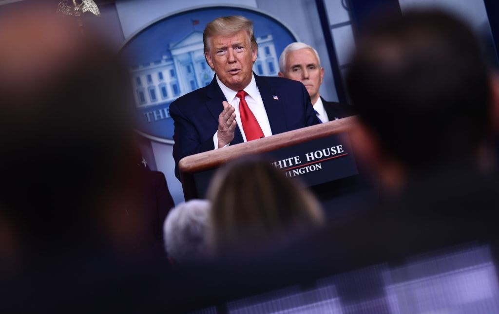 U.S. President Donald Trump answers a question during the daily briefing on the novel coronavirus, COVID-19, at the White House on March 18, 2020, in Washington, D.C. (AFP via Getty Images)