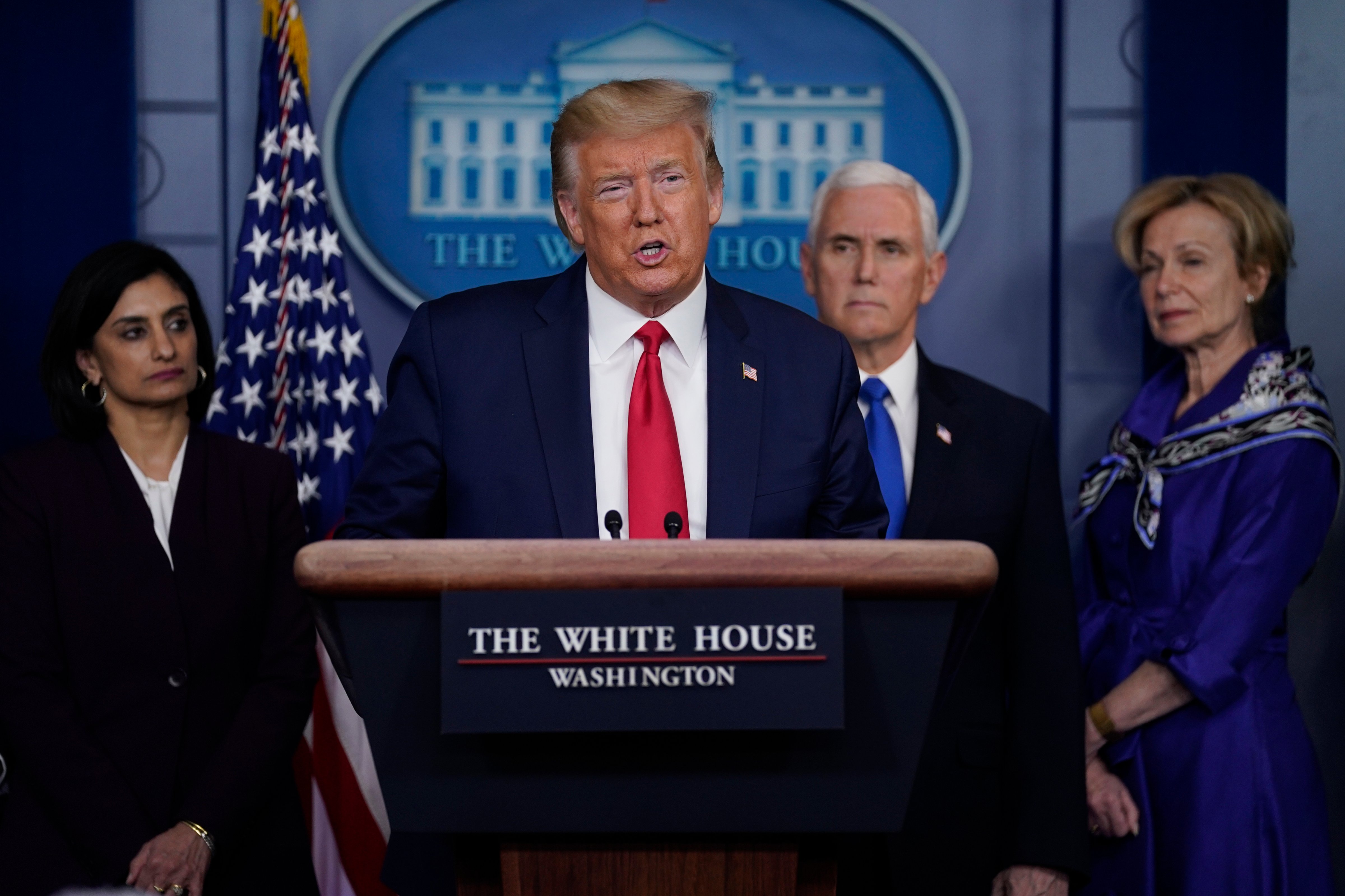President Donald Trump speaks during press briefing with the Coronavirus Task Force, at the White House, on March 18, 2020, in Washington. (Evan Vucci—AP)
