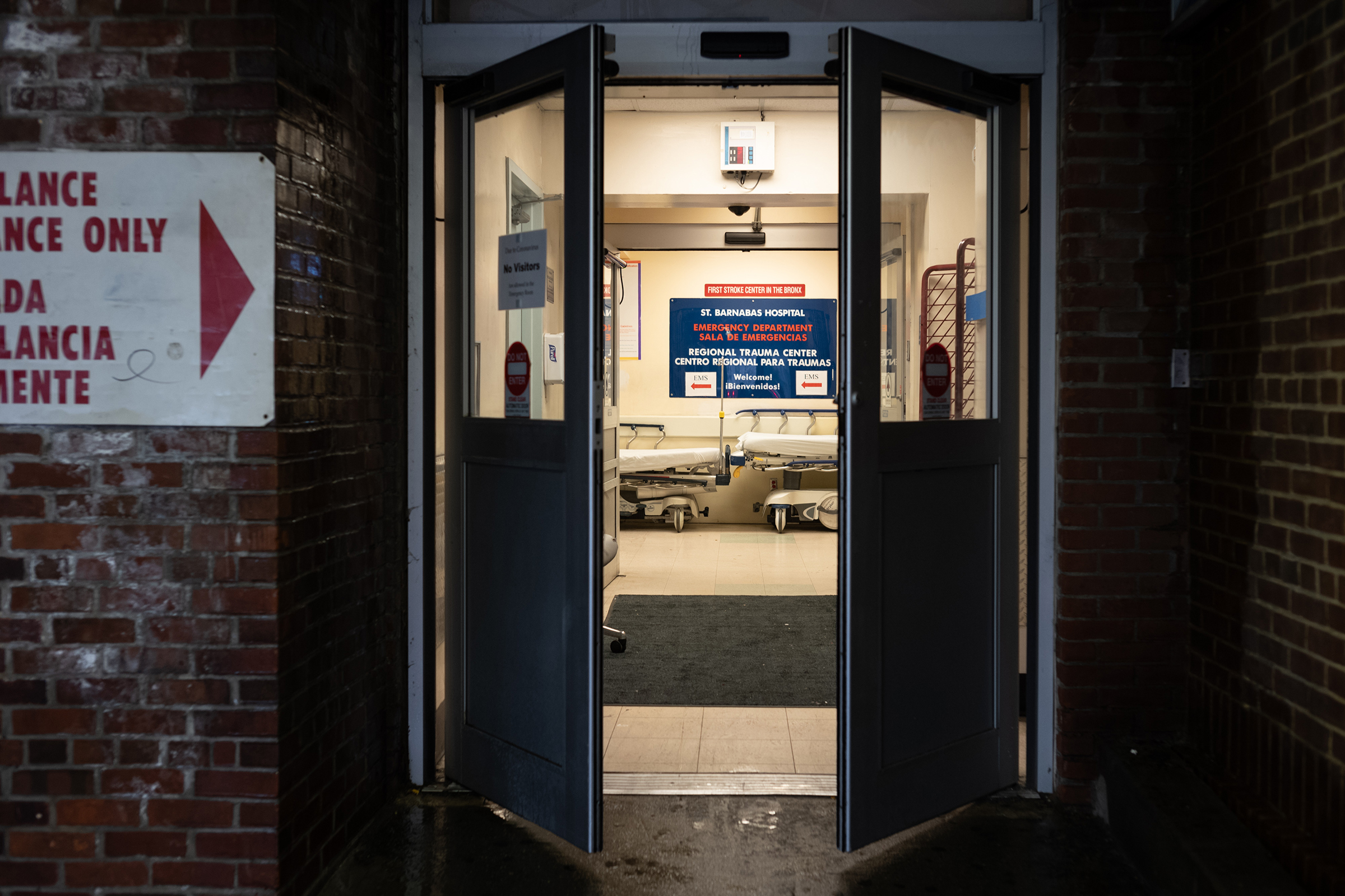 Doors lead into the Emergency Department at St. Barnabas Hospital on March 23 in the Bronx borough of New York City. (Misha Friedman—Getty Images)