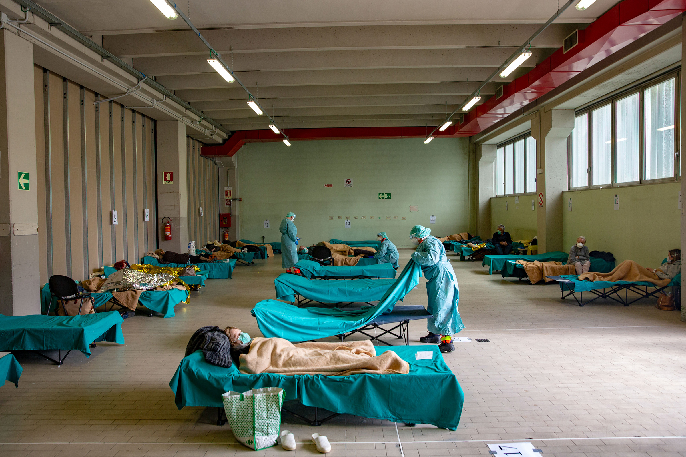 A temporary emergency room is set up in Brescia to alleviate strain on Italy’s health care system, on March 13 (Francesca Volpi—Bloomberg/Getty Images)