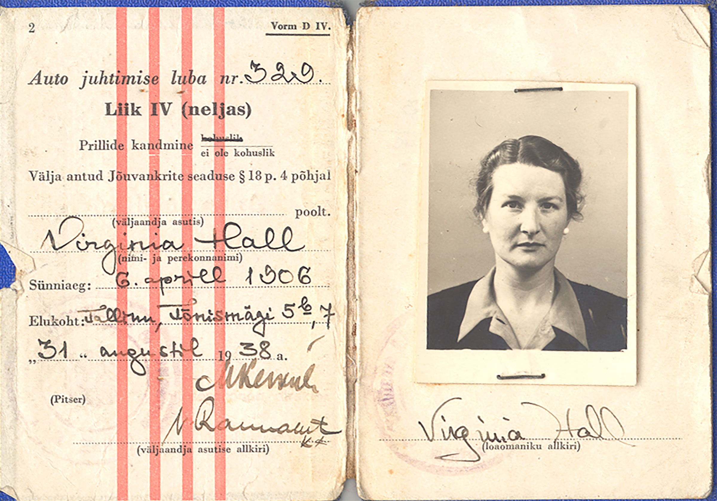 Virginia Hall's driver license, 1930s. (Lorna Catling Collection)