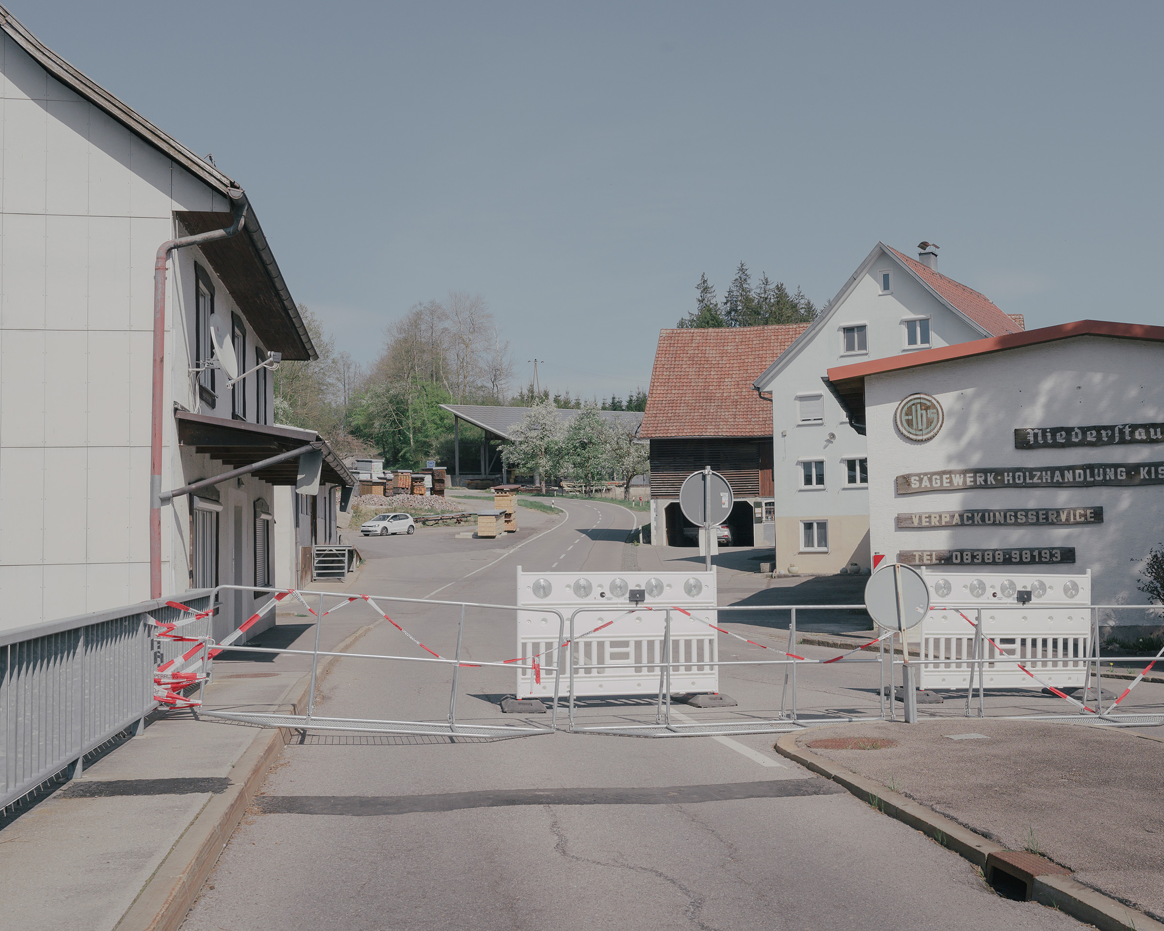 The closed border between the German village of Sigmarszell and the Austrian village of Hohenweiler on April 18.
