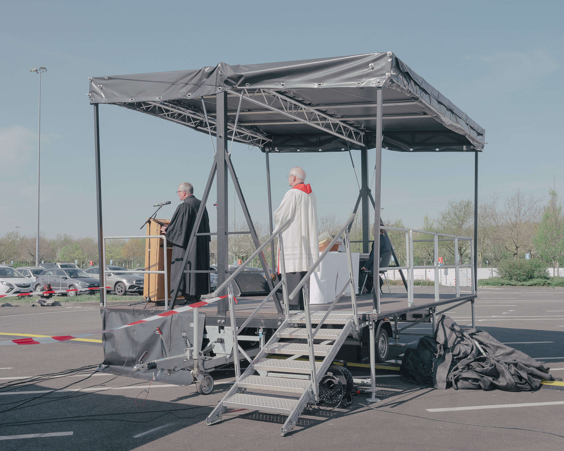 Easter services are held at a drive-in cinema in Düsseldorf on April 10, as church services have been prohibited throughout Germany since March 16.