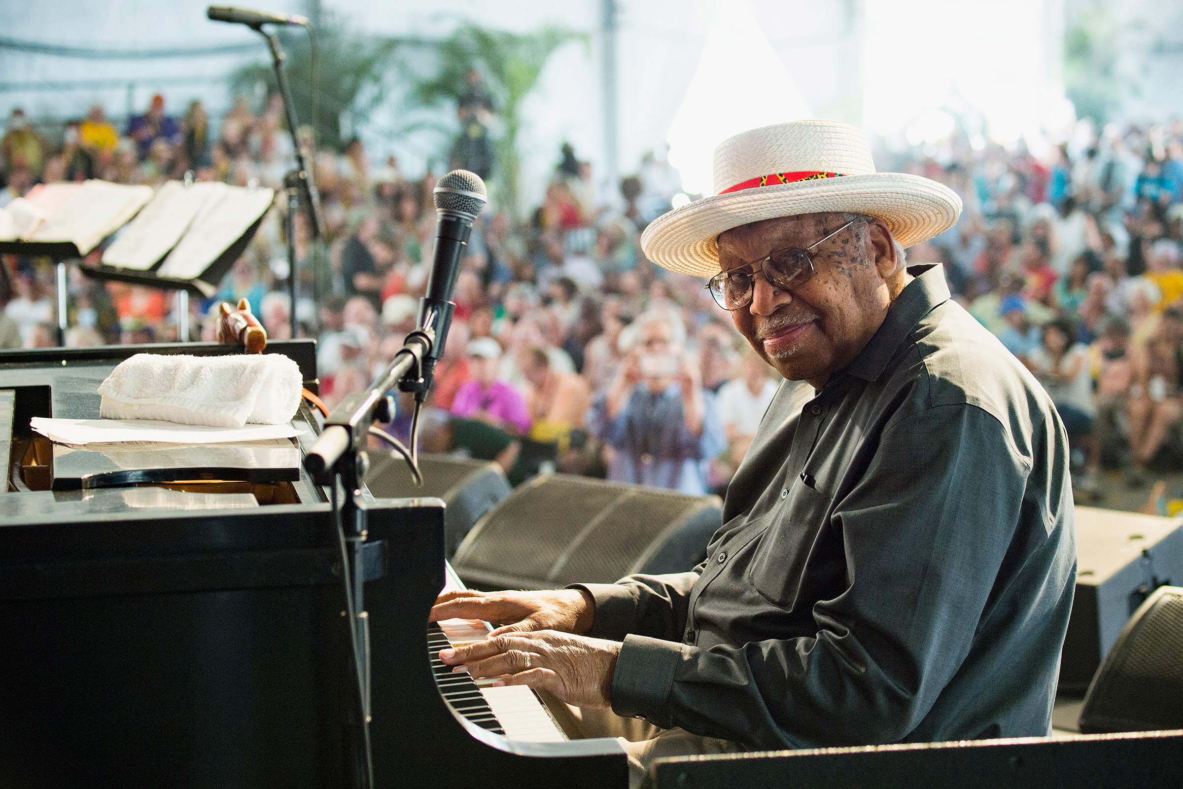 Ellis Marsalis performs during the 2017 New Orleans Jazz and Heritage Festival at Fair Grounds Race Course in New Orleans on May 7, 2017. (Erika Goldring—Getty Images)