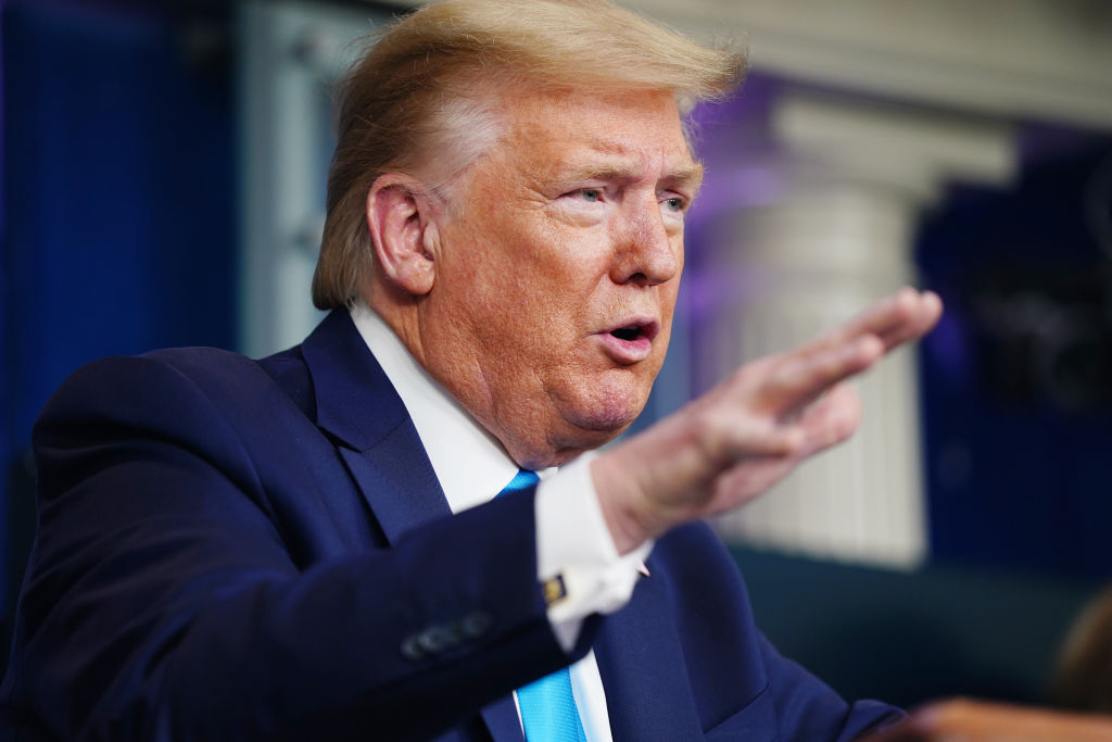 U.S. President Donald Trump speaks during a Coronavirus Task Force news conference at the White House in Washington, D.C., on April 7, 2020. (Jim Lo Scalzo—EPA/Bloomberg/Getty Images)