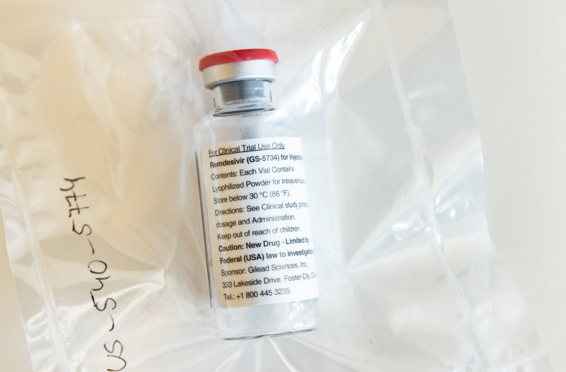 A vial of the experimental drug Remdesivir, which is being studied to treat COVID-19 at the University Hospital Eppendorf in Hamburg, Germany