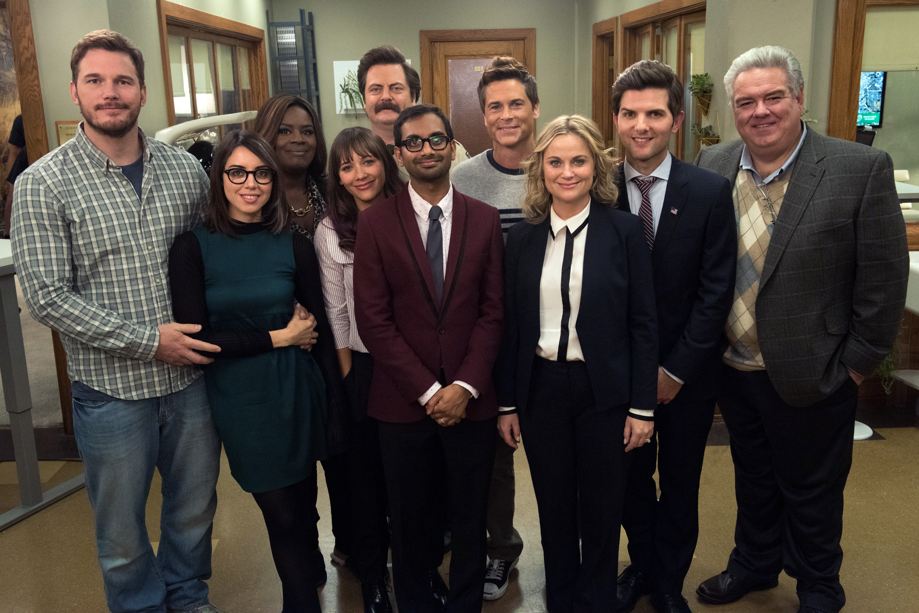 The cast of 'Parks and Recreation' in the show's 7th season. (NBCU Photo Bank/NBCUniversal via&mdash;2014 NBCUniversal Media, LLC)