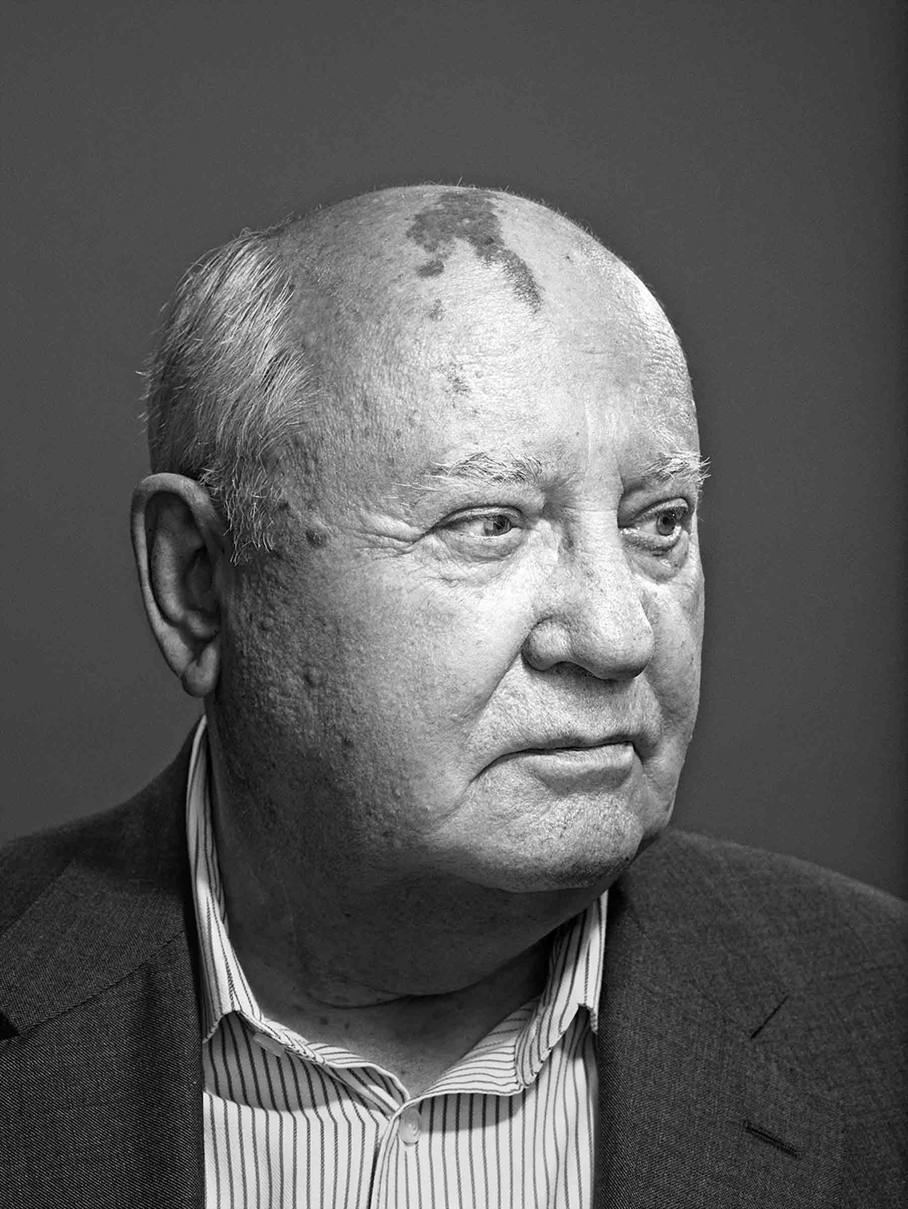 Throughout his presidency, Gorbachev promoted peaceful diplomacy, which led to the end of the Cold War (Martin Schoeller—AUGUST)