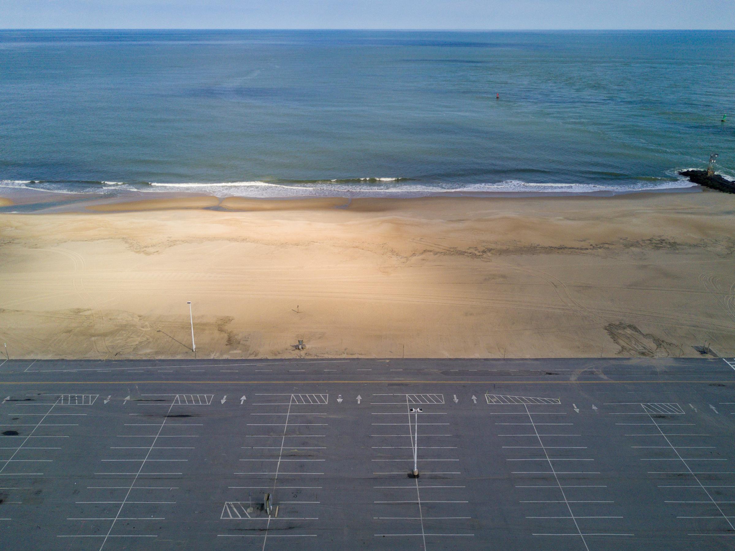 2020. USA. Ocean City, Maryland.  Empty parking lot in the beach town of Ocean City during the Corona virus (Covid 19).