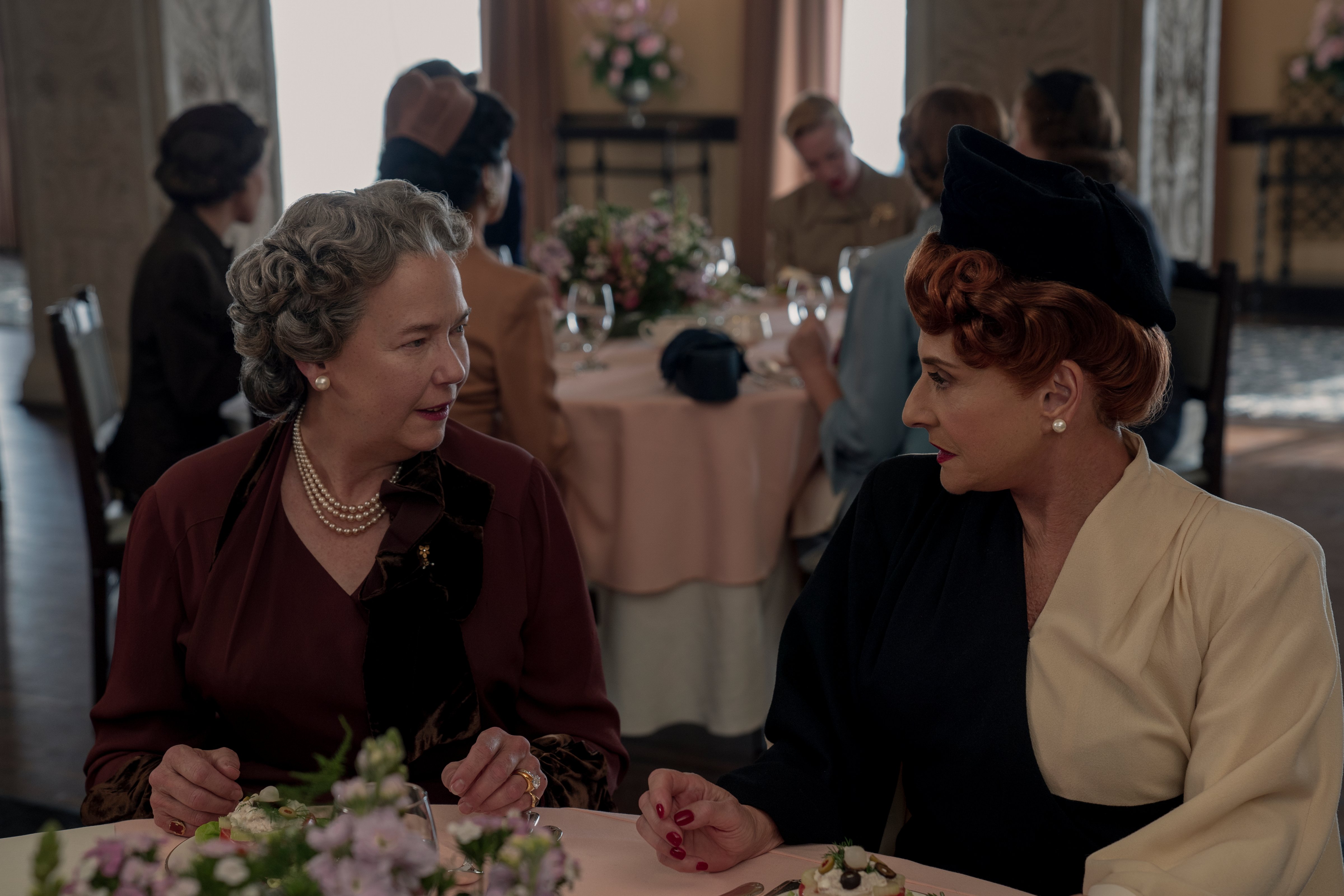 Harriet Sansom Harris (as Eleanor Roosevelt) and Patti LuPone in 'Hollywood' (Saeed Adyani/Netflix)