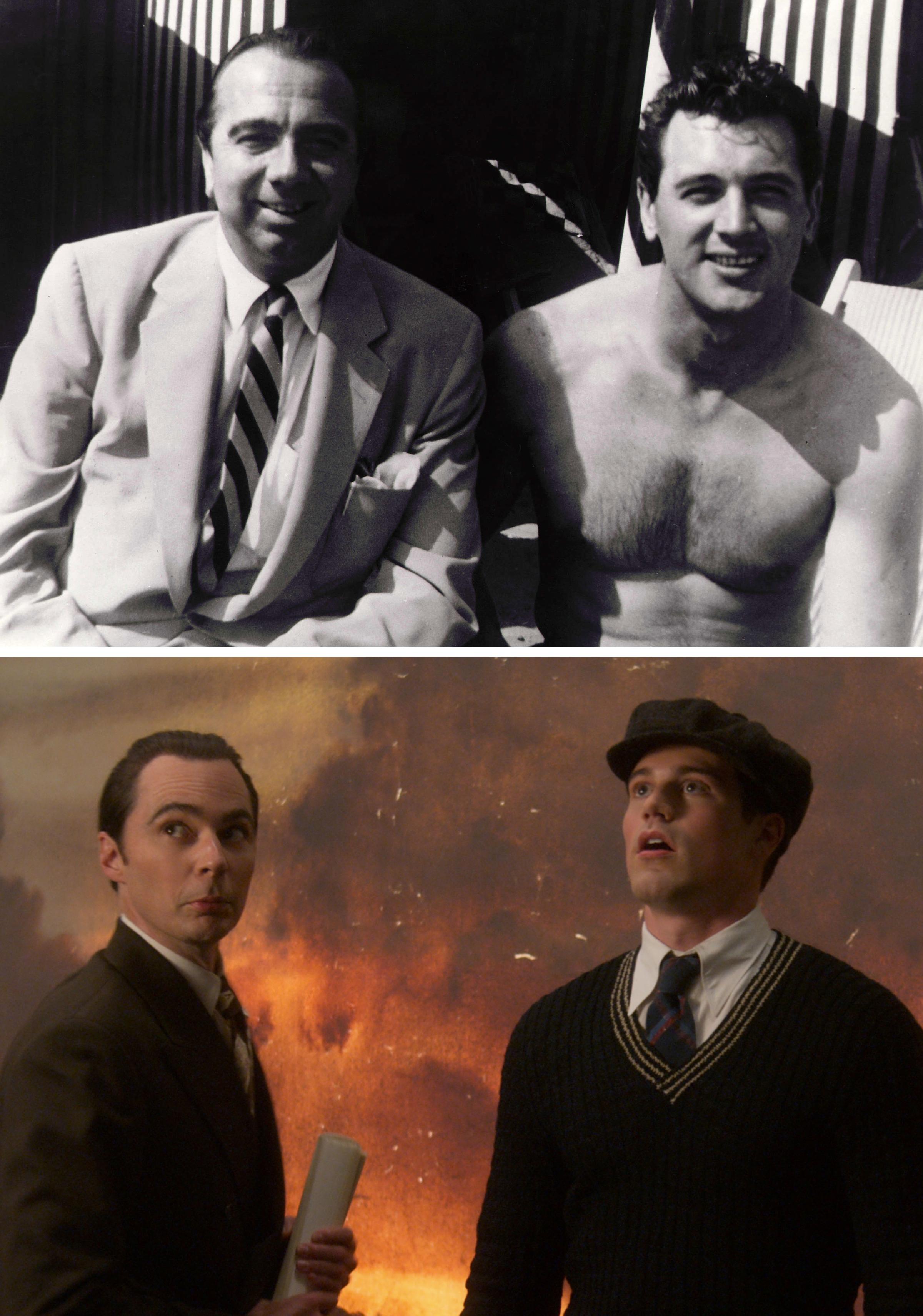 Henry Willson and Rock Hudson; Jim Parsons as Henry Willson and Jake Picking as Rock Hudson in 'Hollywood'