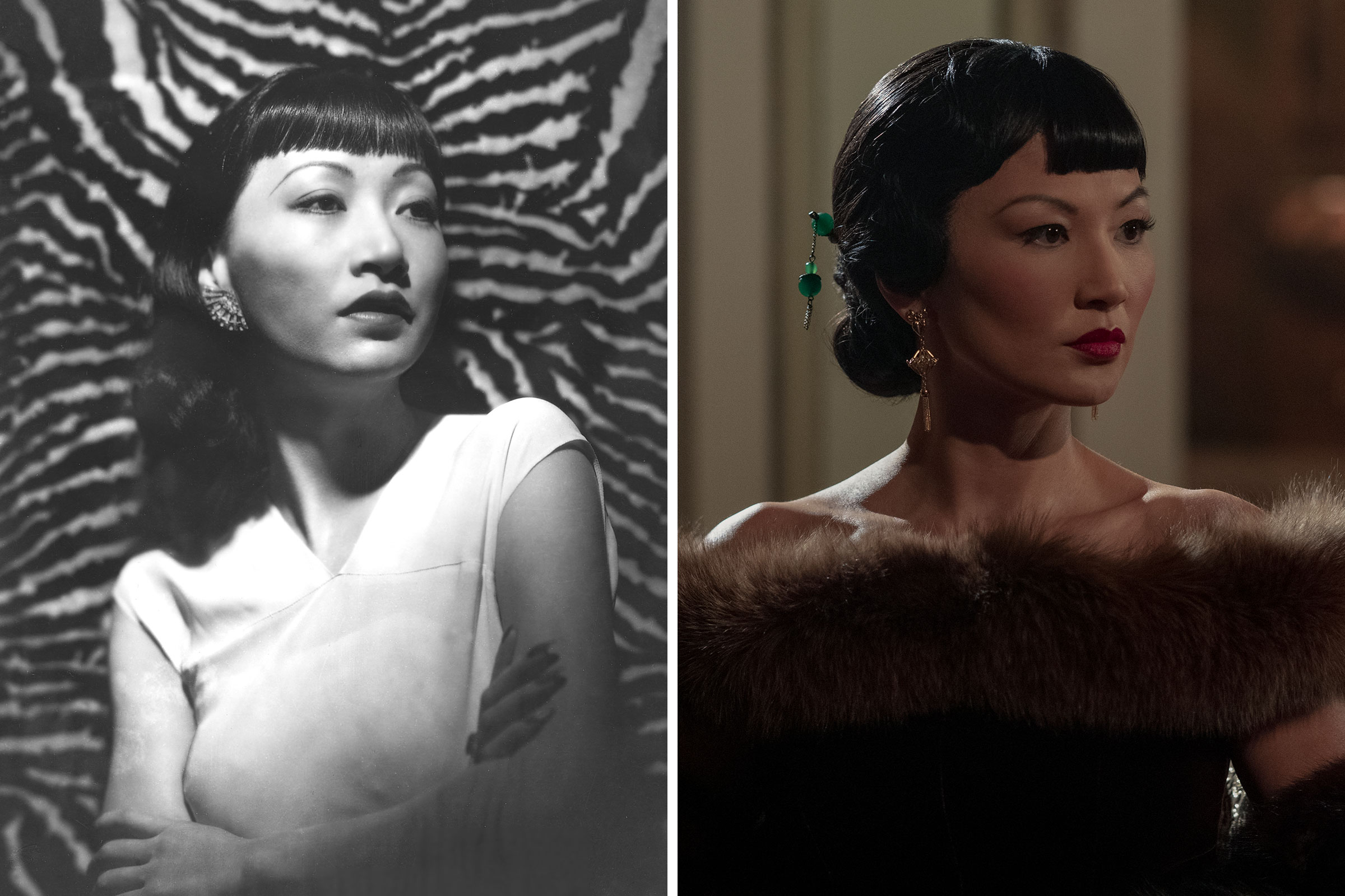 Anna May Wong circa 1930; Michelle Krusiec as Anna May Wong in 'Hollywood' (Silver Screen Collection/Getty Images; Saeed Adyani/Netflix —)