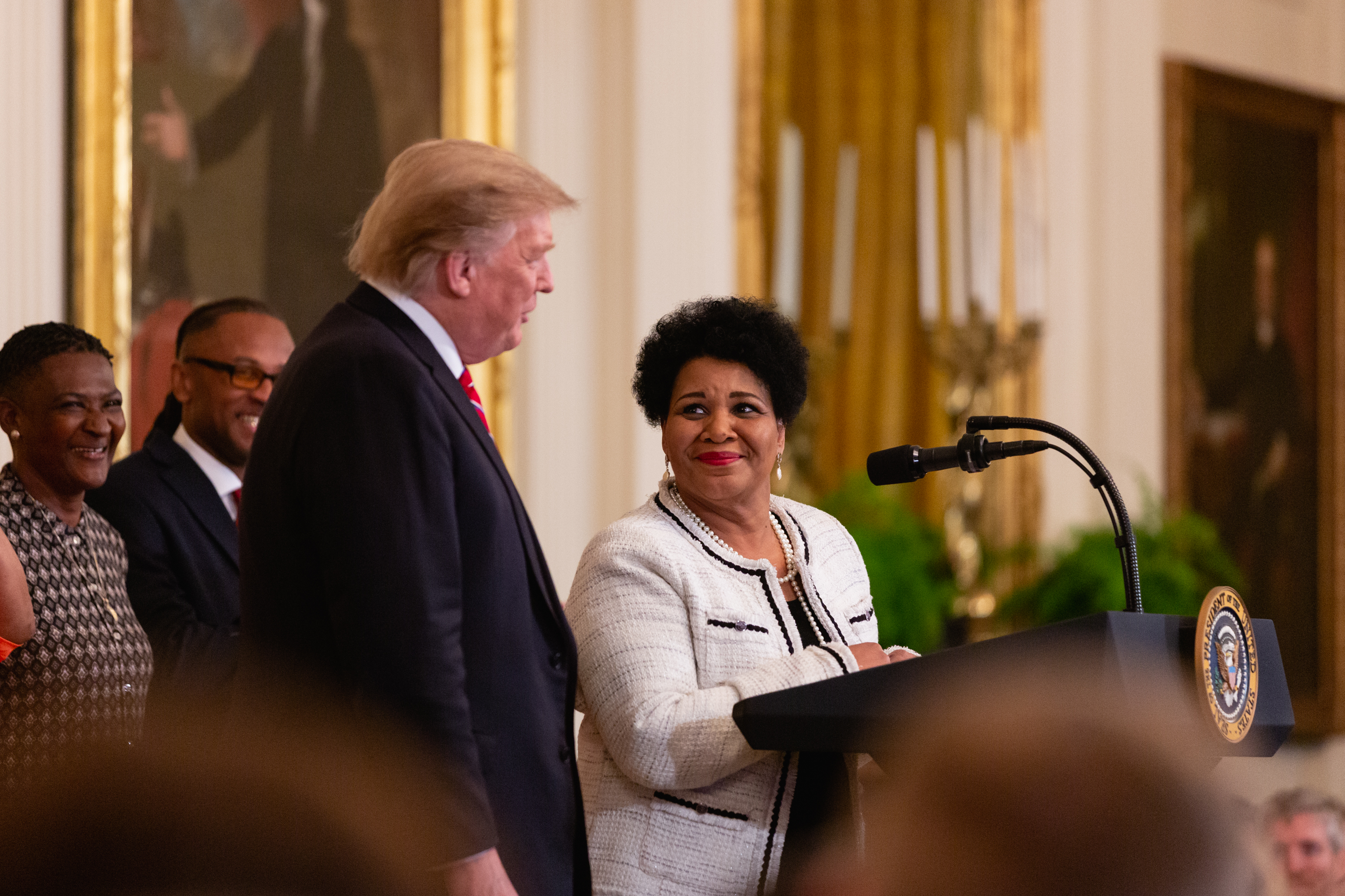 Alice Marie Johnson speaks at the 2019 White House Prison Reform Summit and First Step Act celebration at the White House in Washington, D.C. on Monday, April 1, 2019. (Cheriss May—NurPhoto/Getty Images)