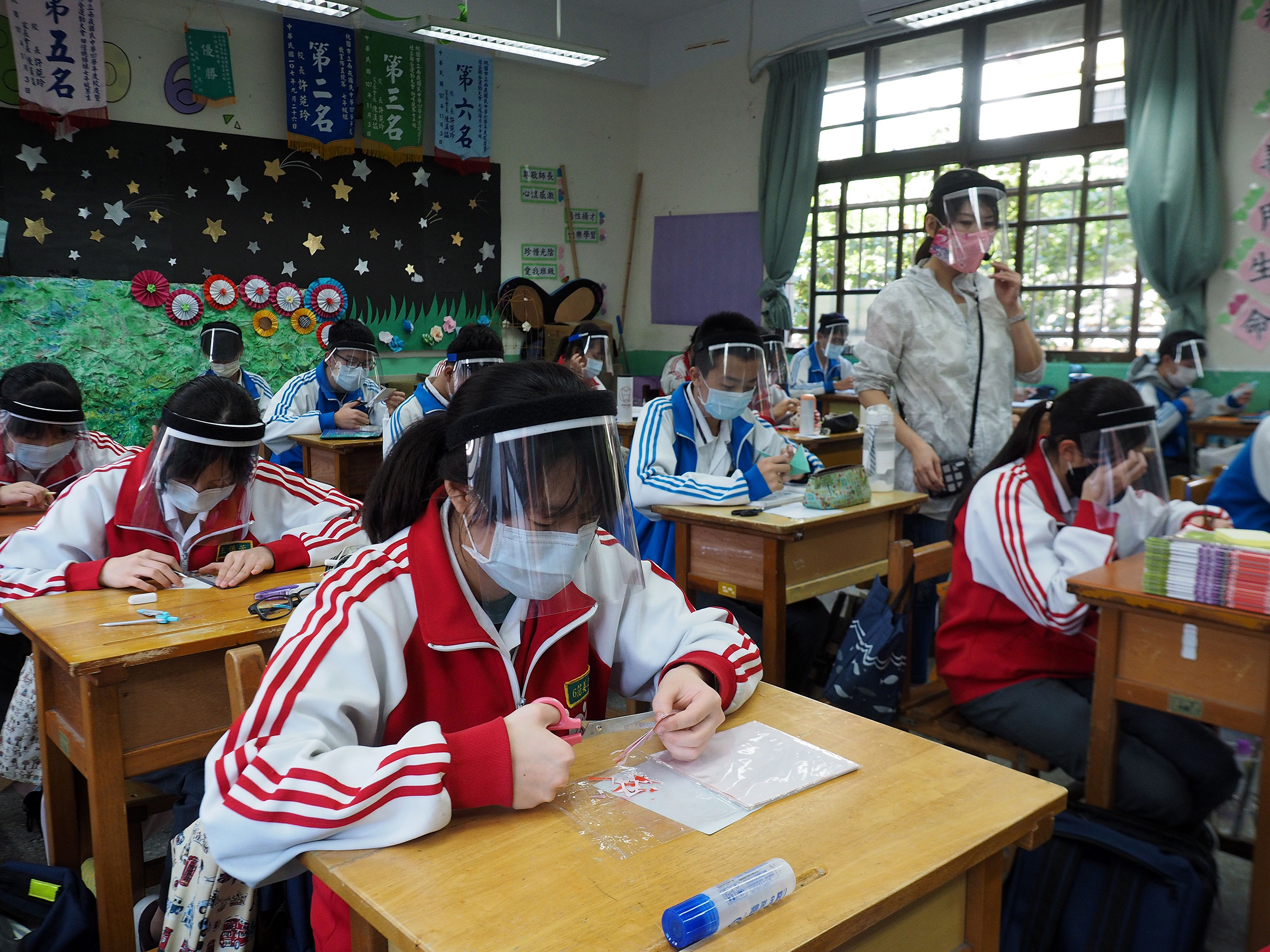 Taiwan: Fewer than 500 cases have been
                      confirmed on the island of 23 million, where students in a plastic-arts class seen on April 28
                      learned to make
                      face shields (David Chang—EPA-EFE/Shutterstock)
