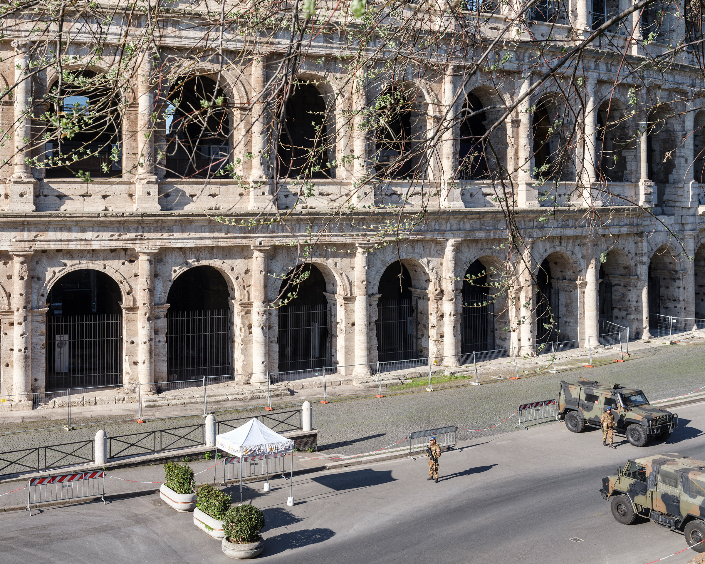 A military checkpoint outside the Colosseum in Rome.