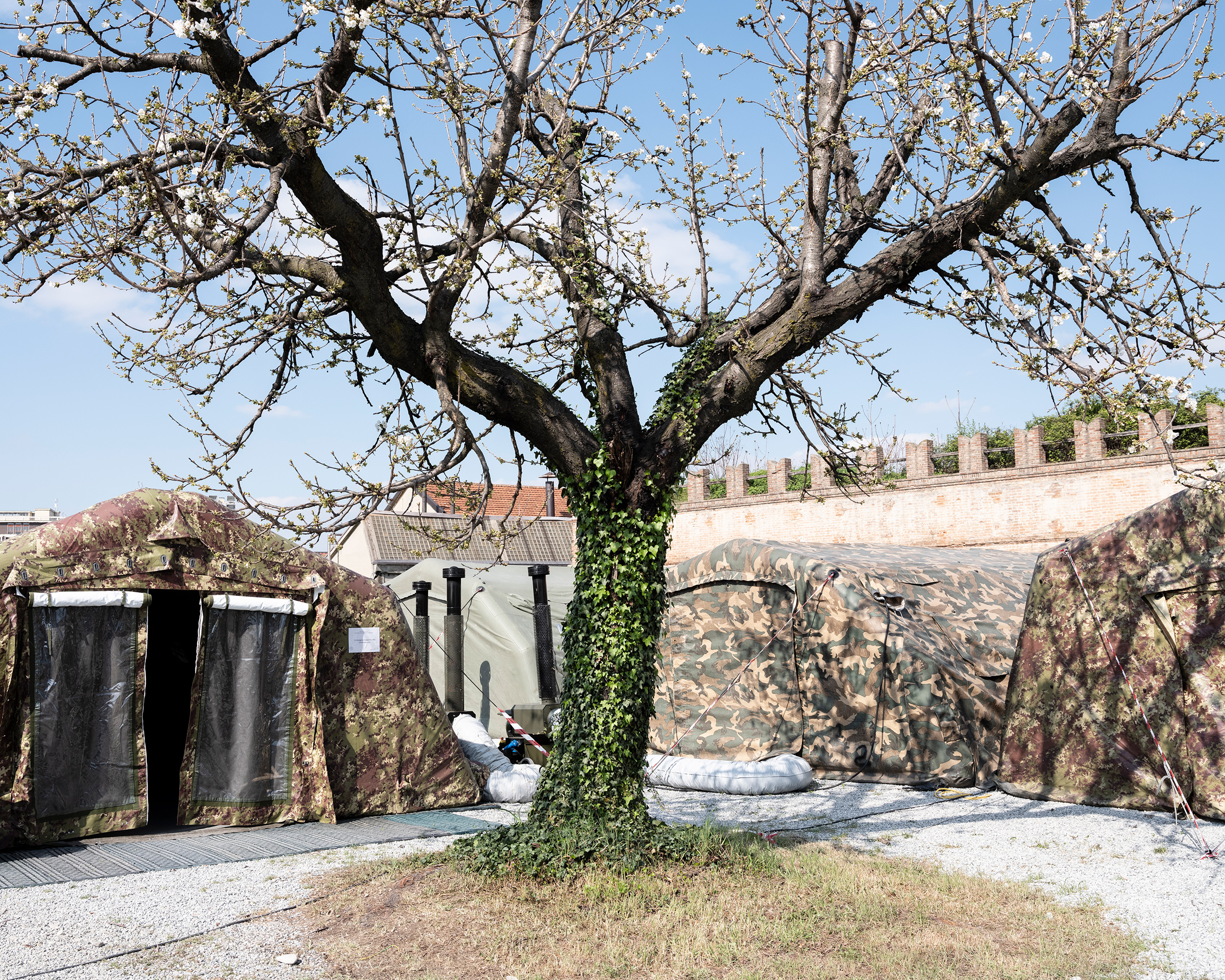 In Piacenza, a military field hospital was constructed to accommodate dozens of COVID-19 cases.