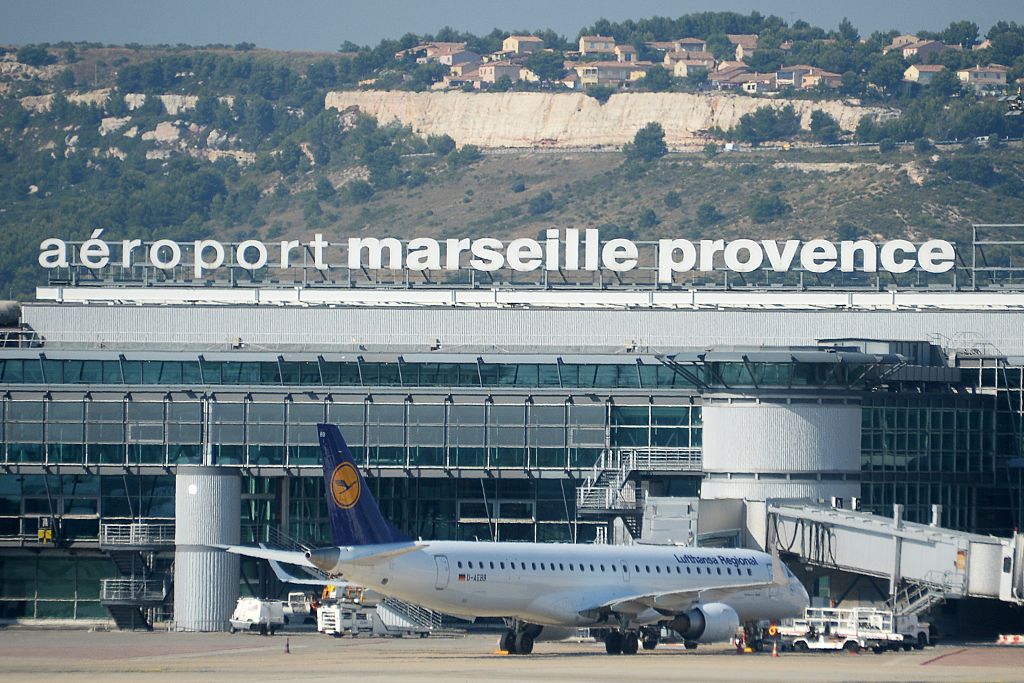 Aerial view of the Marseille-Provence airport in Marignane. (Boris Horvat—Getty)