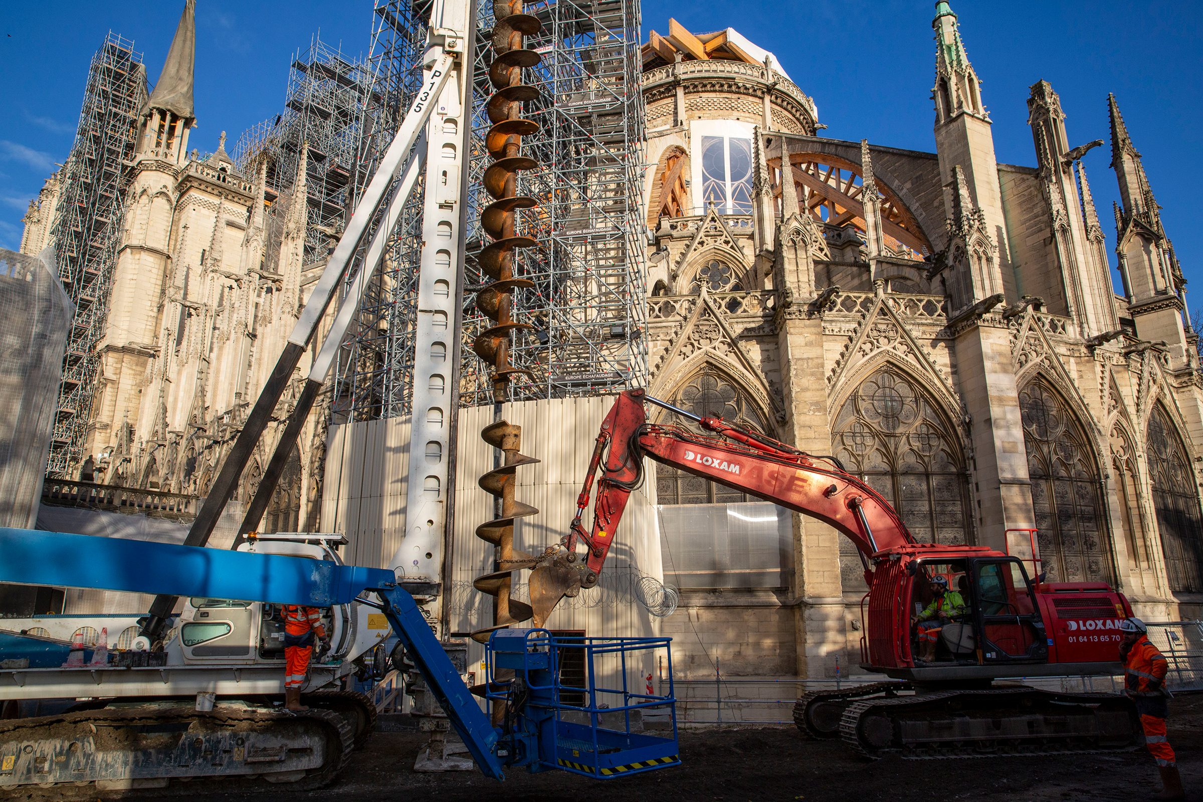 Construction work at the cathedral in December. "The aim is to reopen the cathedral in 2024 even though the work won’t all be done,” says Stéphane Tissier, director of operations for Notre-Dame’s reconstruction.