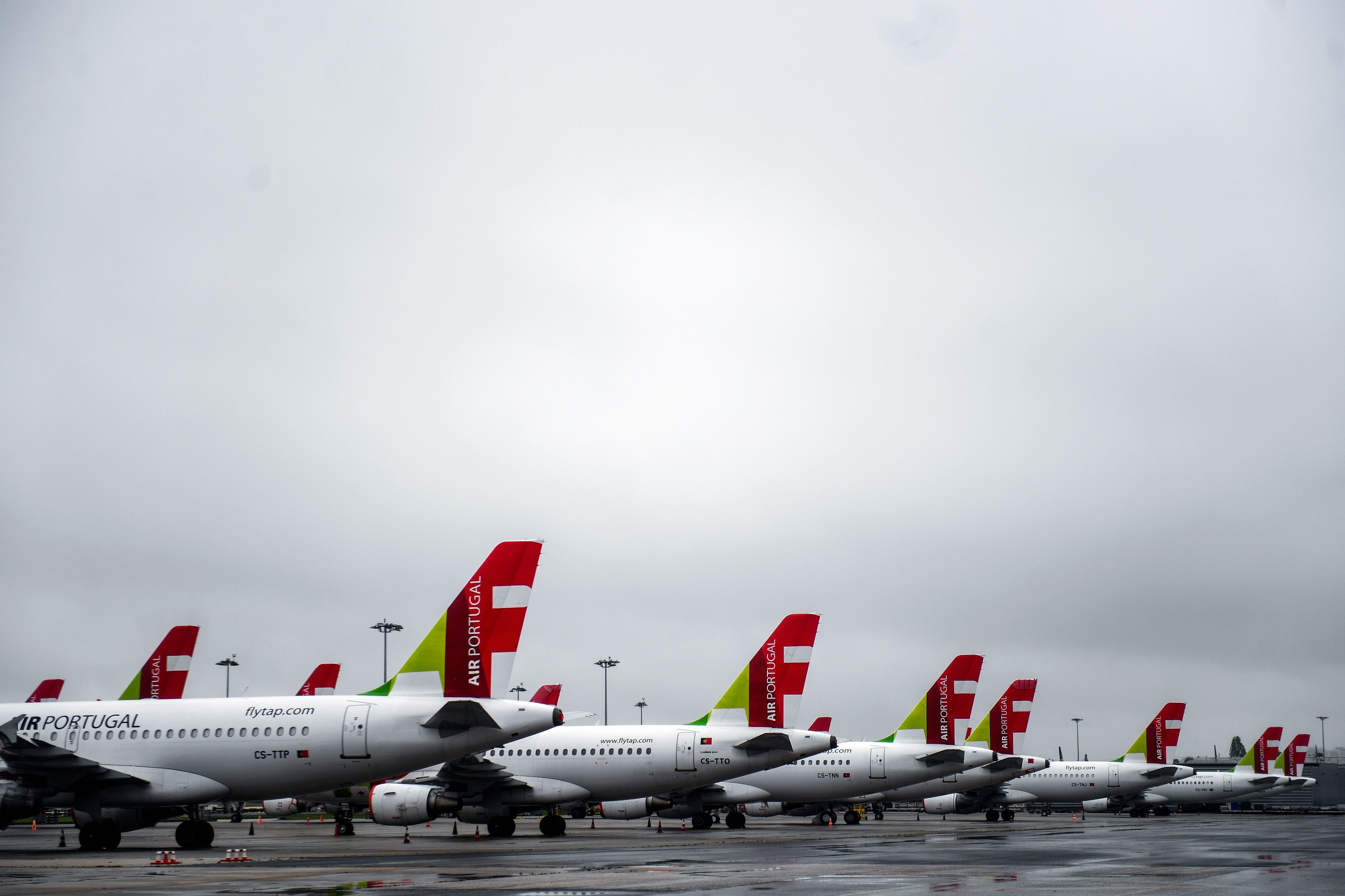 TAP airline planes on the tarmac of the Humberto Delgado airport in Lisbon on April 9, 2020. (Patricia de Melo Moreira—AFP/Getty Images)