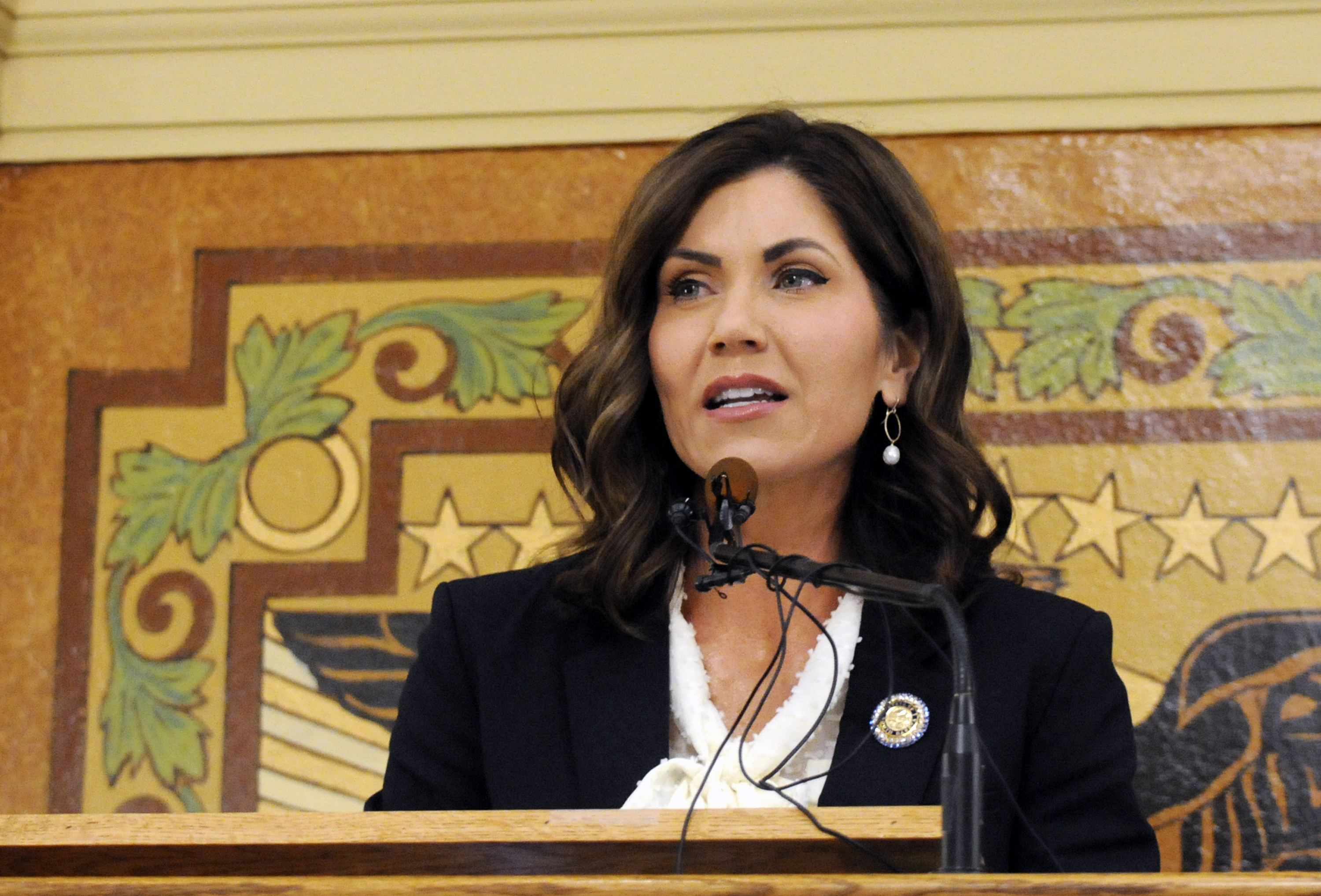 South Dakota Gov. Kristi Noem gives her first State of the State address in Pierre, S.D., on Jan. 8, 2019. (James Nord—AP)