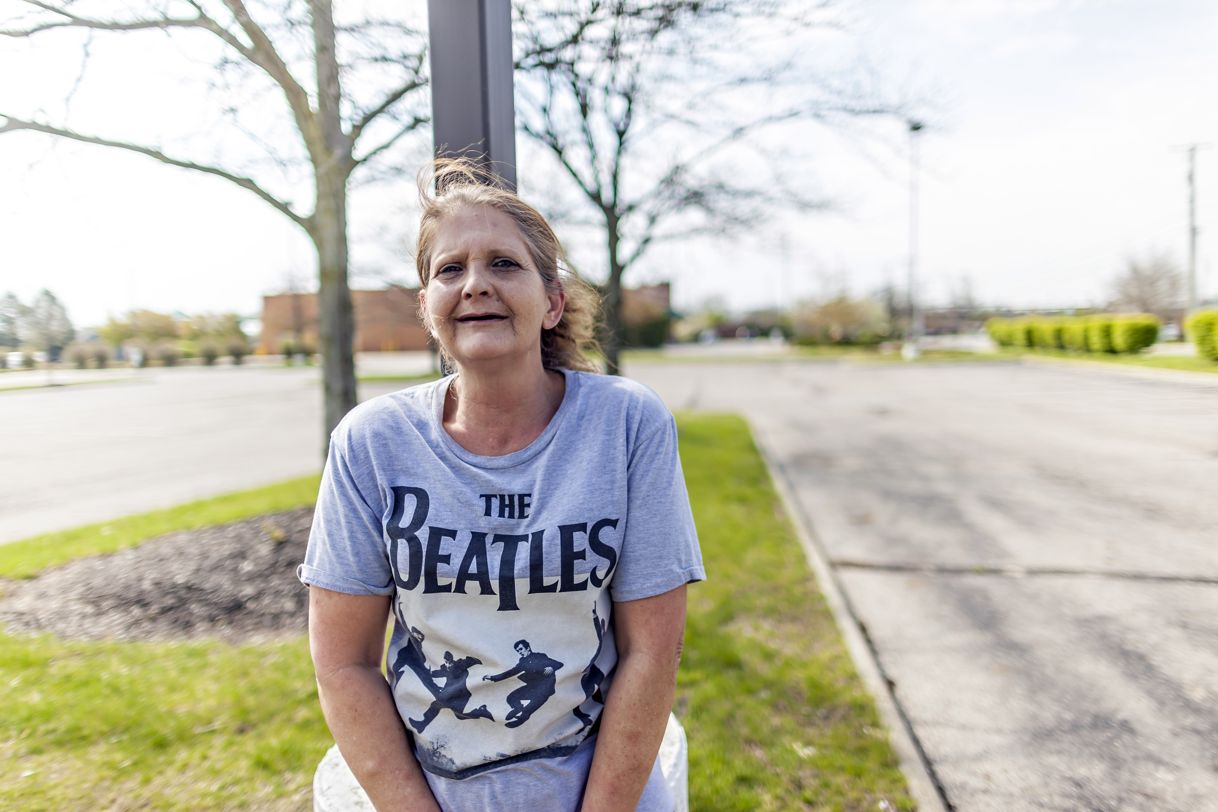Cindy Kimbler outside her place of work, the Volunteers of America store, in Grove City, Ohio on April 25, 2020. Kimbler received help from the Legal Aid Society of Ohio after debt-collectors started garnishing her wages in March.