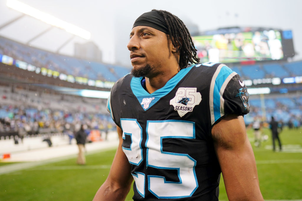 CHARLOTTE, NORTH CAROLINA - DECEMBER 29: Eric Reid #25 of the Carolina Panthers after their game against the New Orleans Saints at Bank of America Stadium on December 29, 2019 in Charlotte, North Carolina. (Jacob Kupferman—Getty Images)
