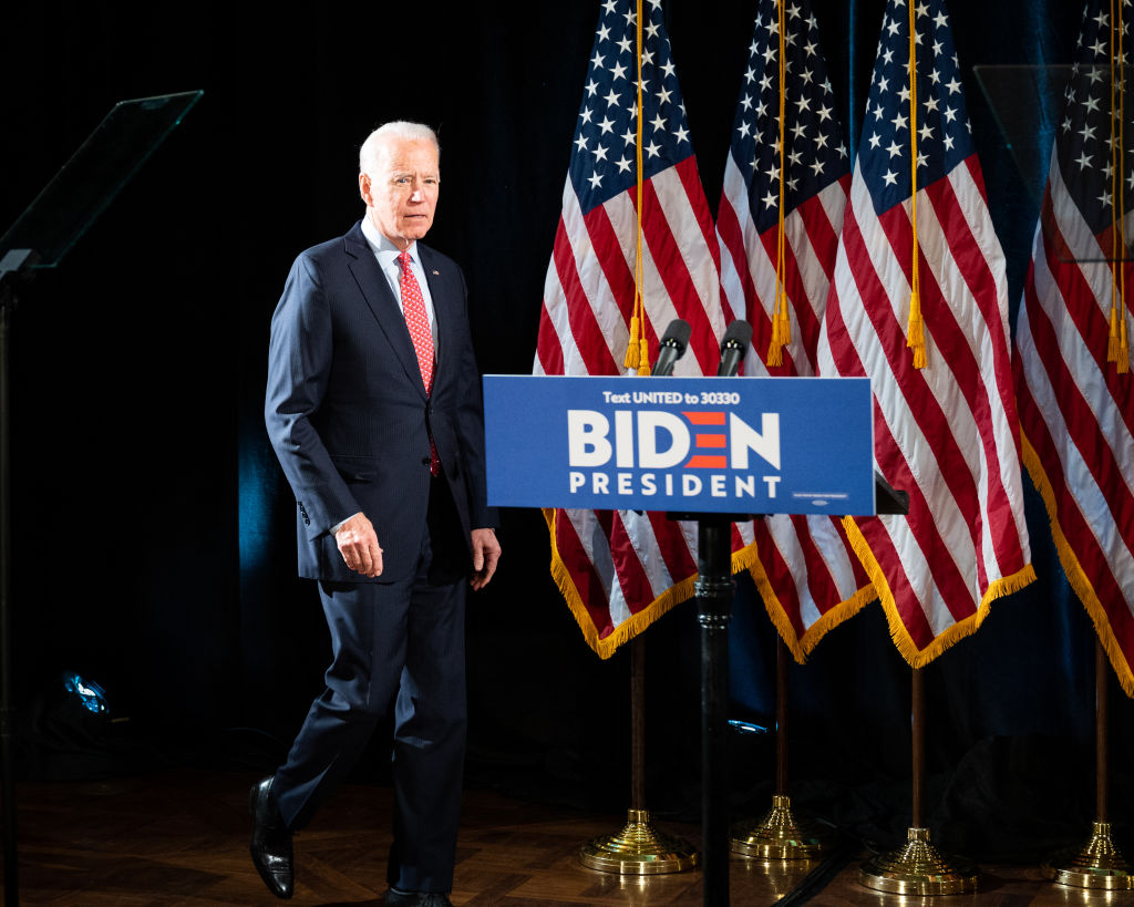 Former Vice President Joe Biden speaks about the Coronavirus and the response to it at the Hotel Du Pont in Wilmington, DE, on March 12, 2020 (Michael Brochstein —Echoes Wire/Barcroft Media/Getty Images)