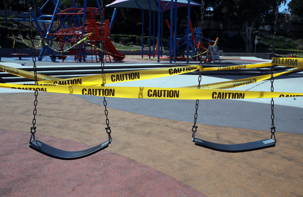 A playground is closed at Pan Pacific Park during the coronavirus pandemic in Los Angeles, California, on May 03, 2020. (David Livingston—Getty Images)
