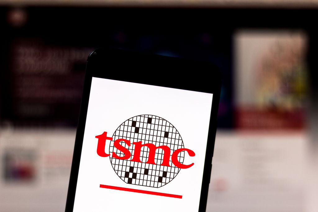 In this photo illustration the Taiwan Semiconductor Manufacturing Company (TSMC) logo is seen displayed on a smartphone. (Rafael Henrique–SOPA Images/LightRocket /Getty Images)