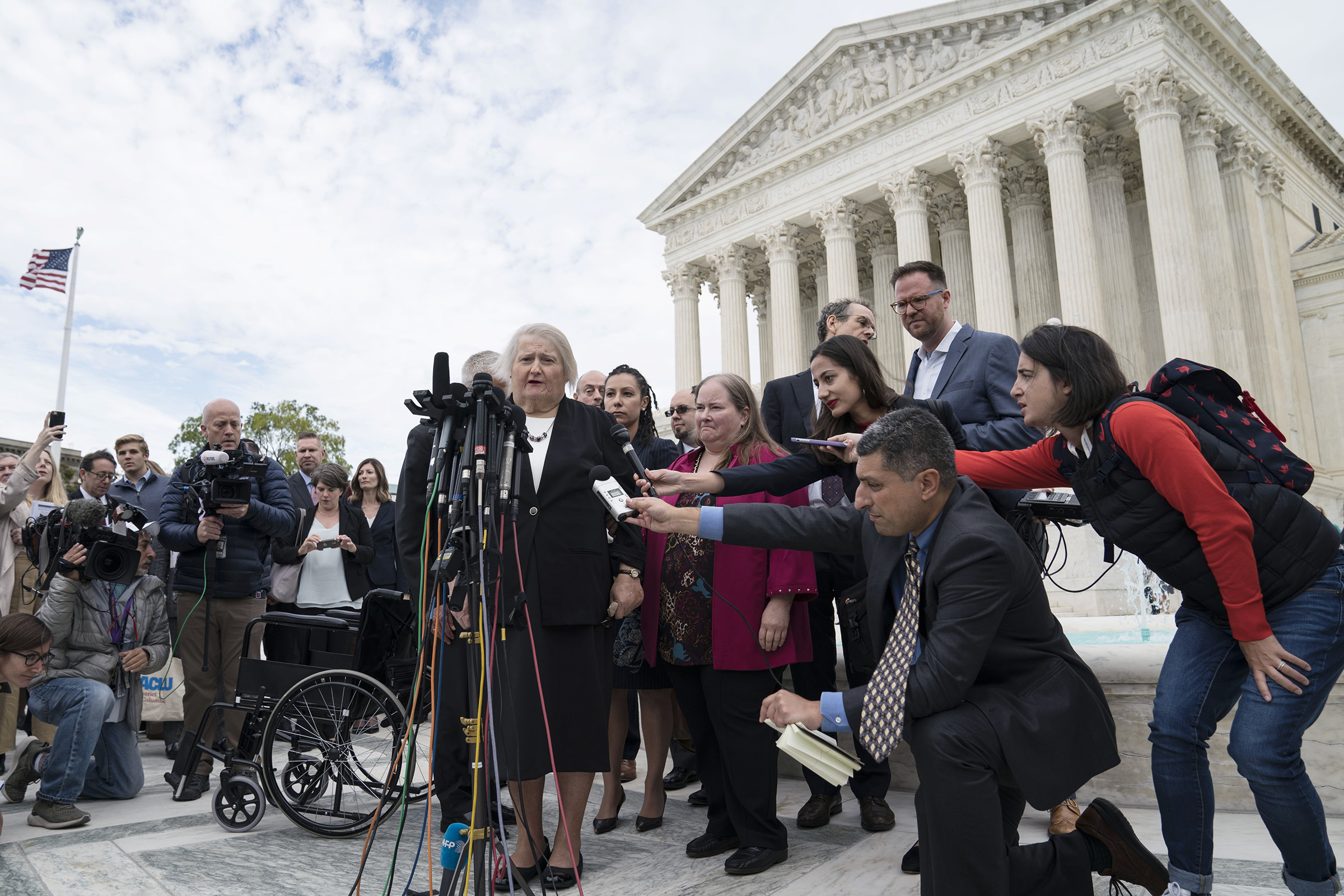Aimee Stephens speaks outside of the Supreme Court in Washington, D.C., on Oct. 8, 2019. (Sarah Silbiger—Bloomberg/Getty Images)