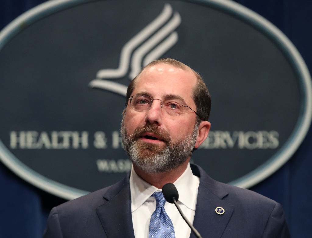 HHS Secretary Alex Azar speaks about the coronavirus during a press briefing on the administration's response to COVID-19 at the Department of Health and Human Services headquarters on Feb. 25, 2020 in Washington, DC. (Mark Wilson/Getty Images)