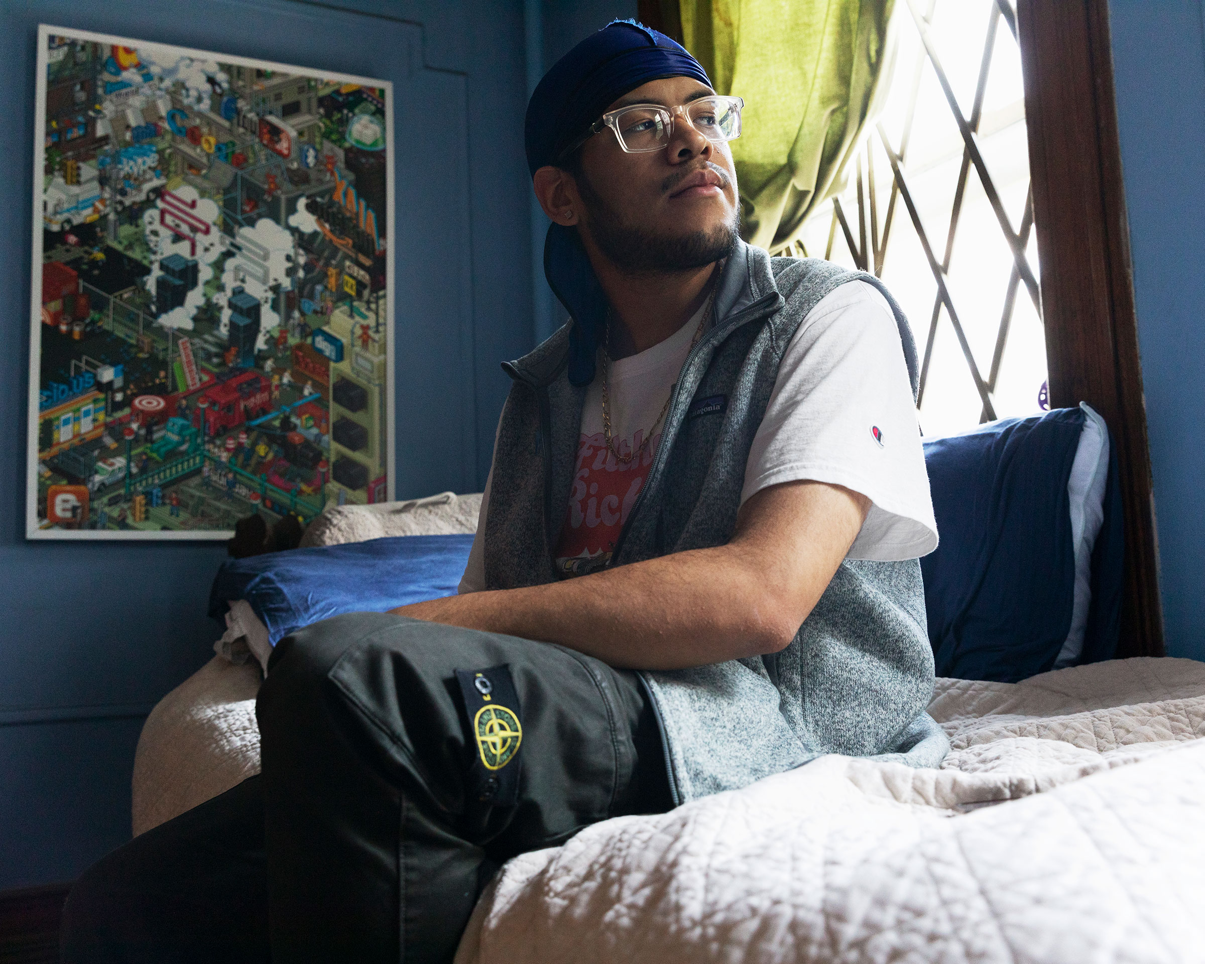 Joshua McCaw, Drexel University Class of 2020, in his childhood bedroom in Brooklyn (Hannah Beier)