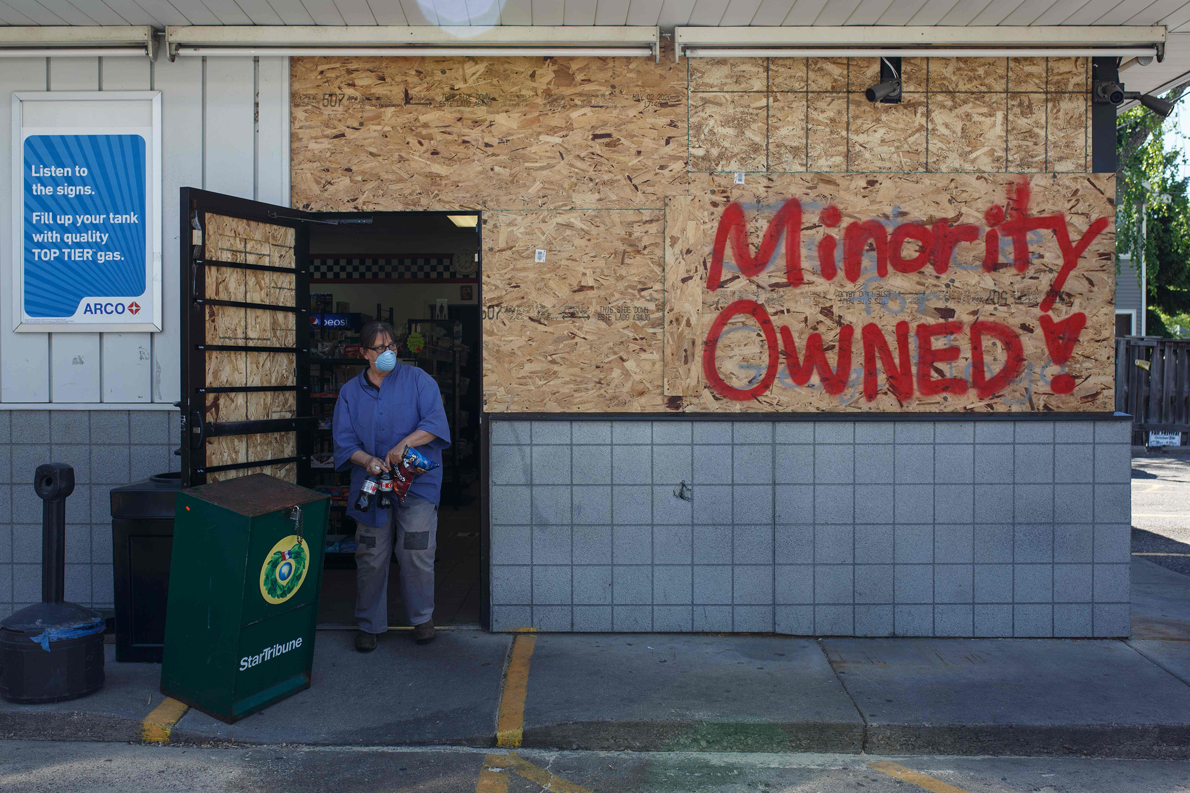 A store is boarded up as local businesses prepare themselves from violent demonstrations in Minneapolis, Minn. on May 30, 2020. (Kerem Yucel—AFP/Getty Images—AFP or licensors)