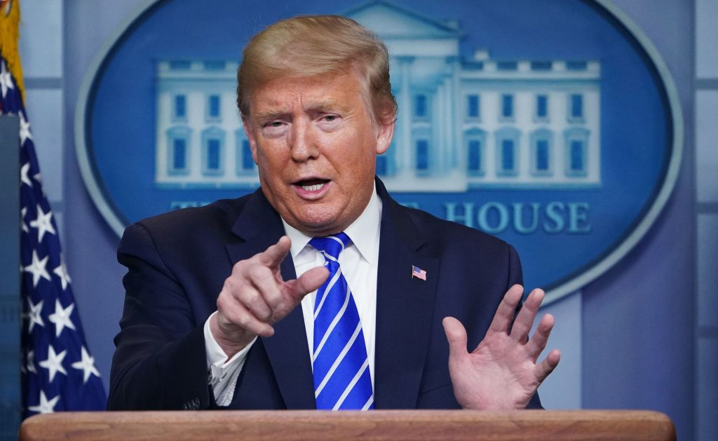 President Trump gives a press briefing on COVID-19, at the White House on April 23, 2020. That was the day he erroneously suggested that an “injection inside” the human body of a disinfectant like bleach could fight the virus that causes the disease. (Mandel Ngan—AFP/Getty Images)